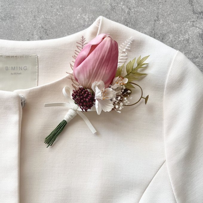 【コサージュ新作追加！】　桜とシックなピンクチューリップのブーケコサージュ ができました✨