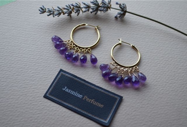 jasmineperfumeせかいを巡る石たち アメジストフープシャンデリアピアス