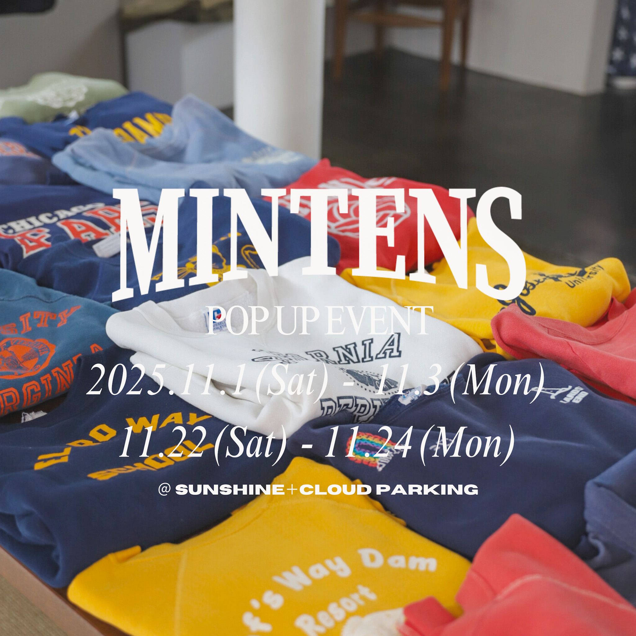 11/1~11/3、11/22~11/24 POP UP @葉山 SUNSHINE+CLOUD