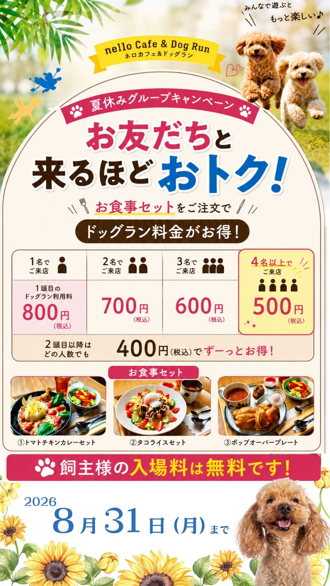お食事とドッグランご利用のセットキャンペーン実施中