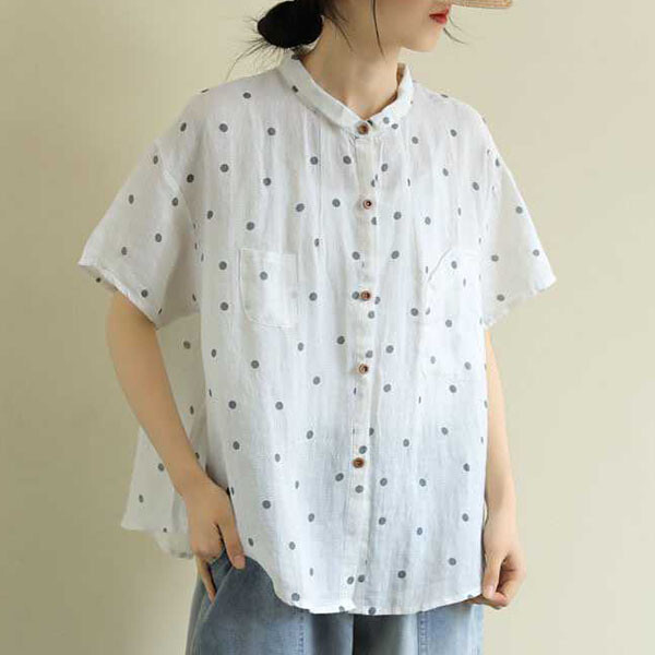 綿100％で着心地良い！水玉柄が可愛いブラウス入荷しています。