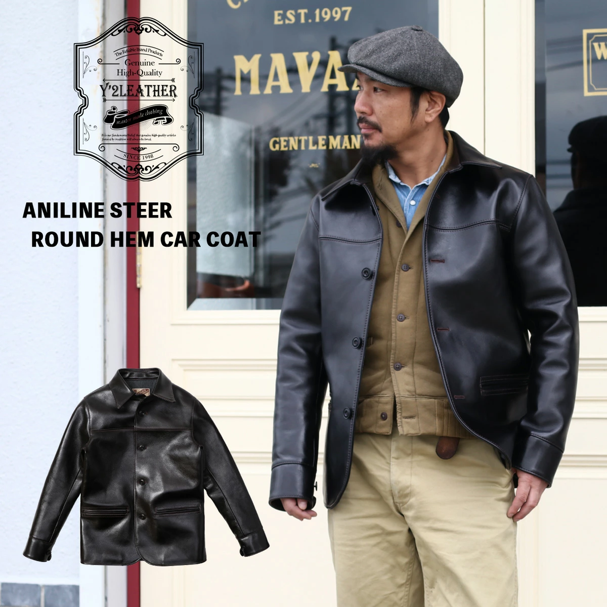 ≪New in≫ Y'2 ANILINE STEER ROUNDED HEM CAR COAT