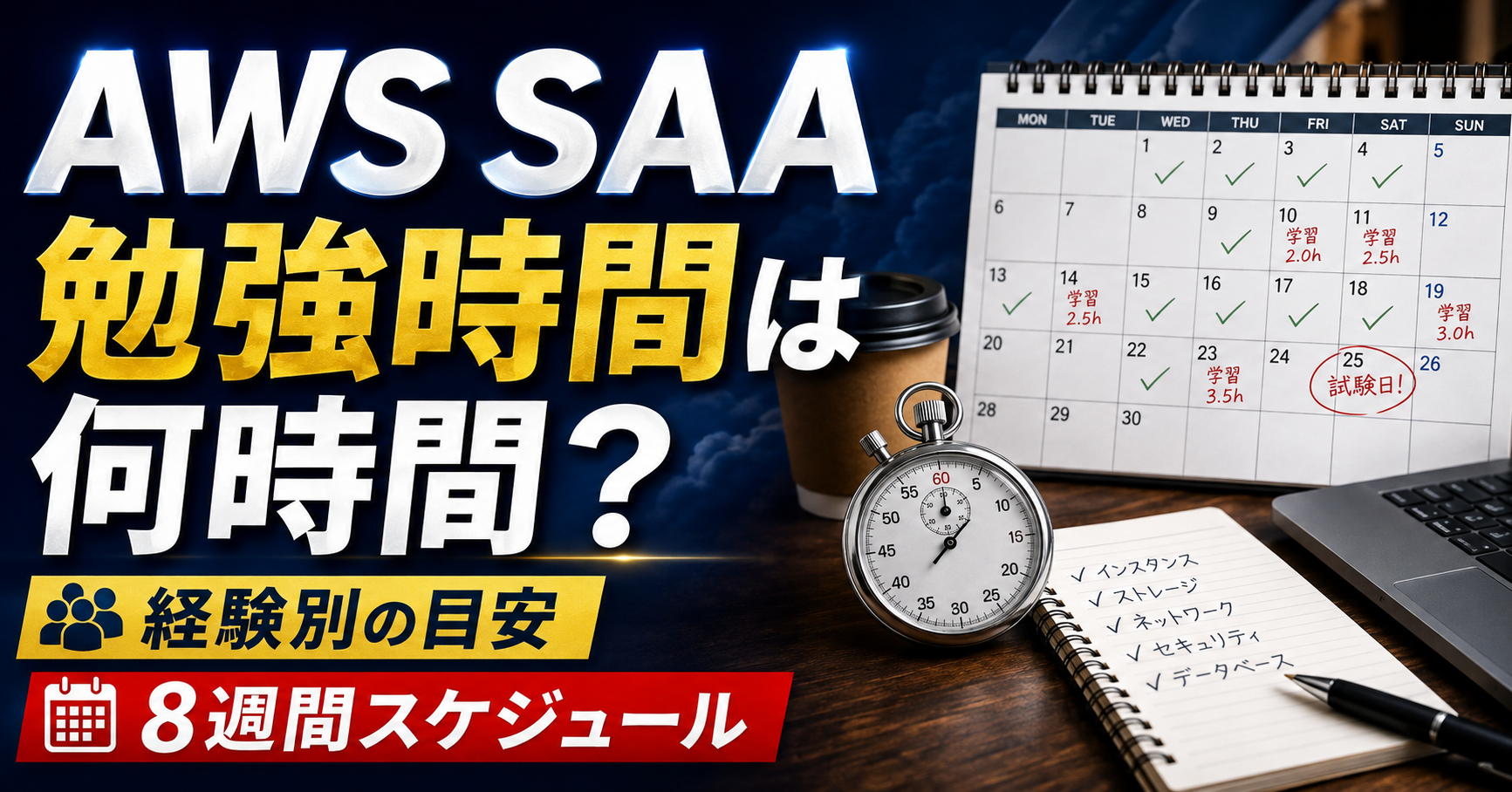 AWS SAAの勉強時間は何時間？経験別の目安と8週間スケジュール