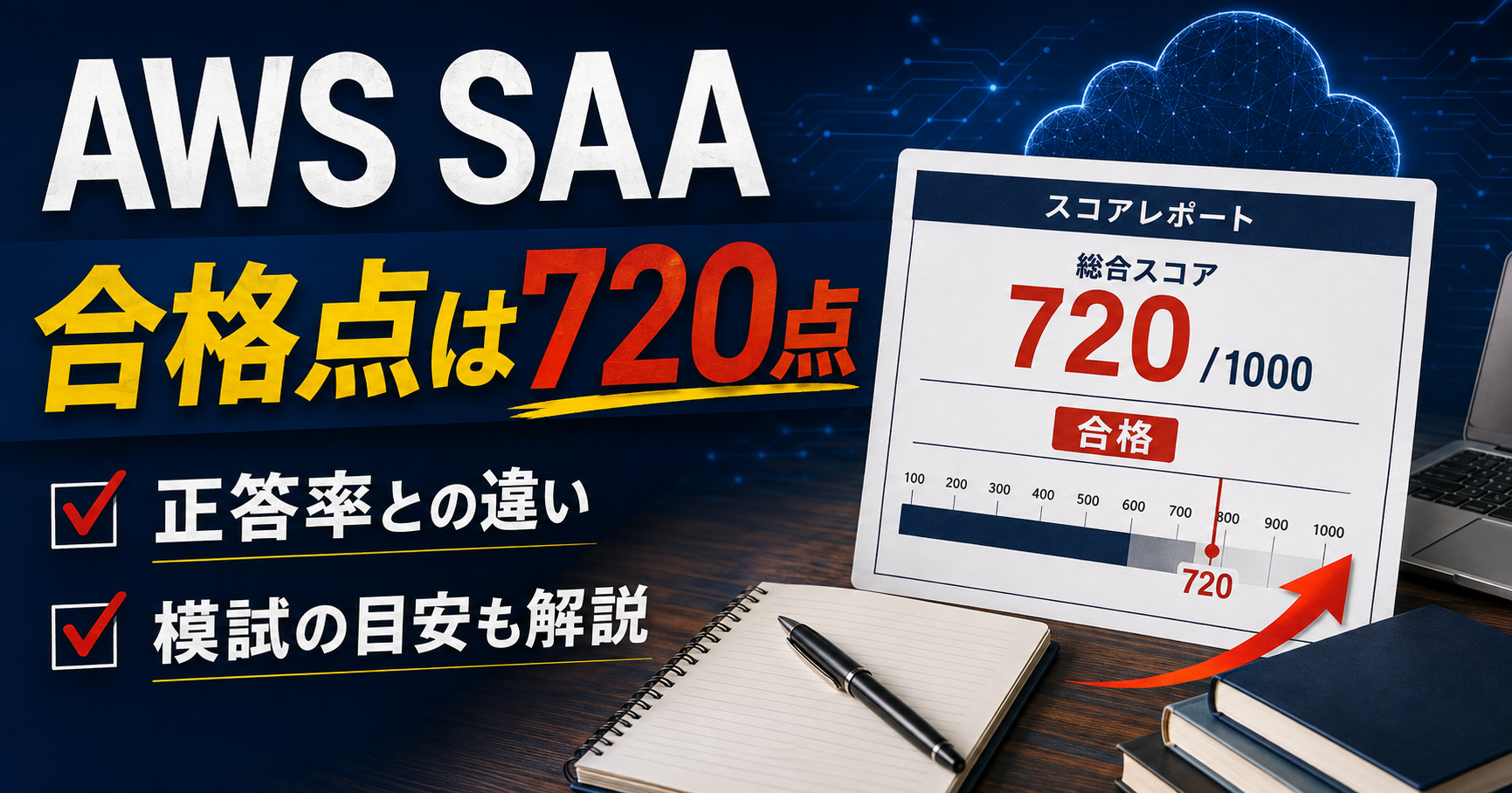 AWS SAAの合格点は720点｜正答率との違いと模試の目安を解説