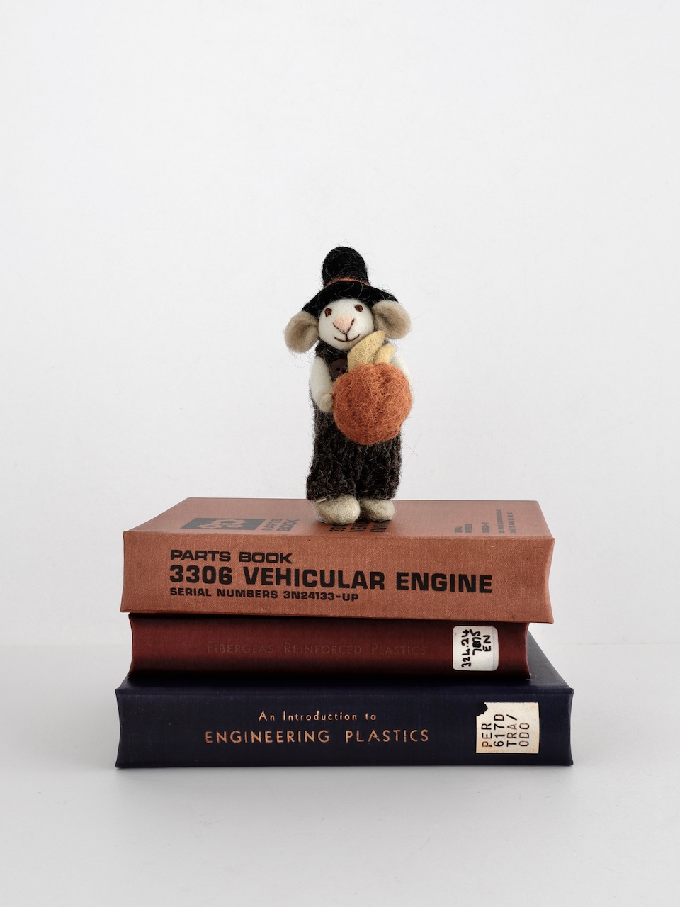 Small White Boy Mouse w/Pumpkin and Brown Pants