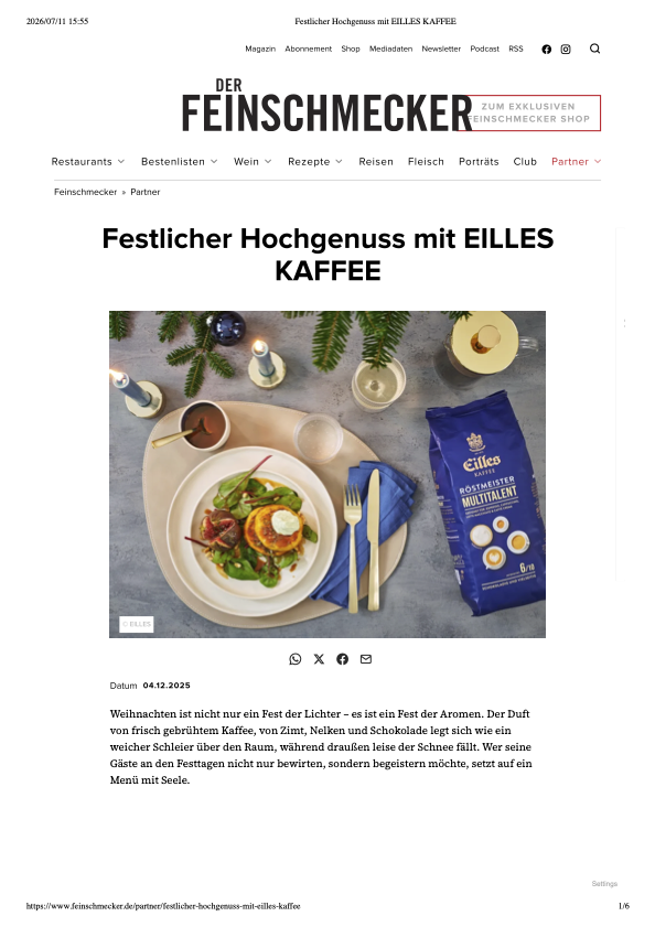 独のグルメ誌”DER FEINSCHMECKER”推薦ブランドとしてEILLESが紹介されてます