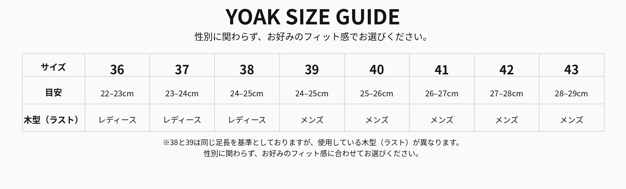 YOAK SIZE GUIDE