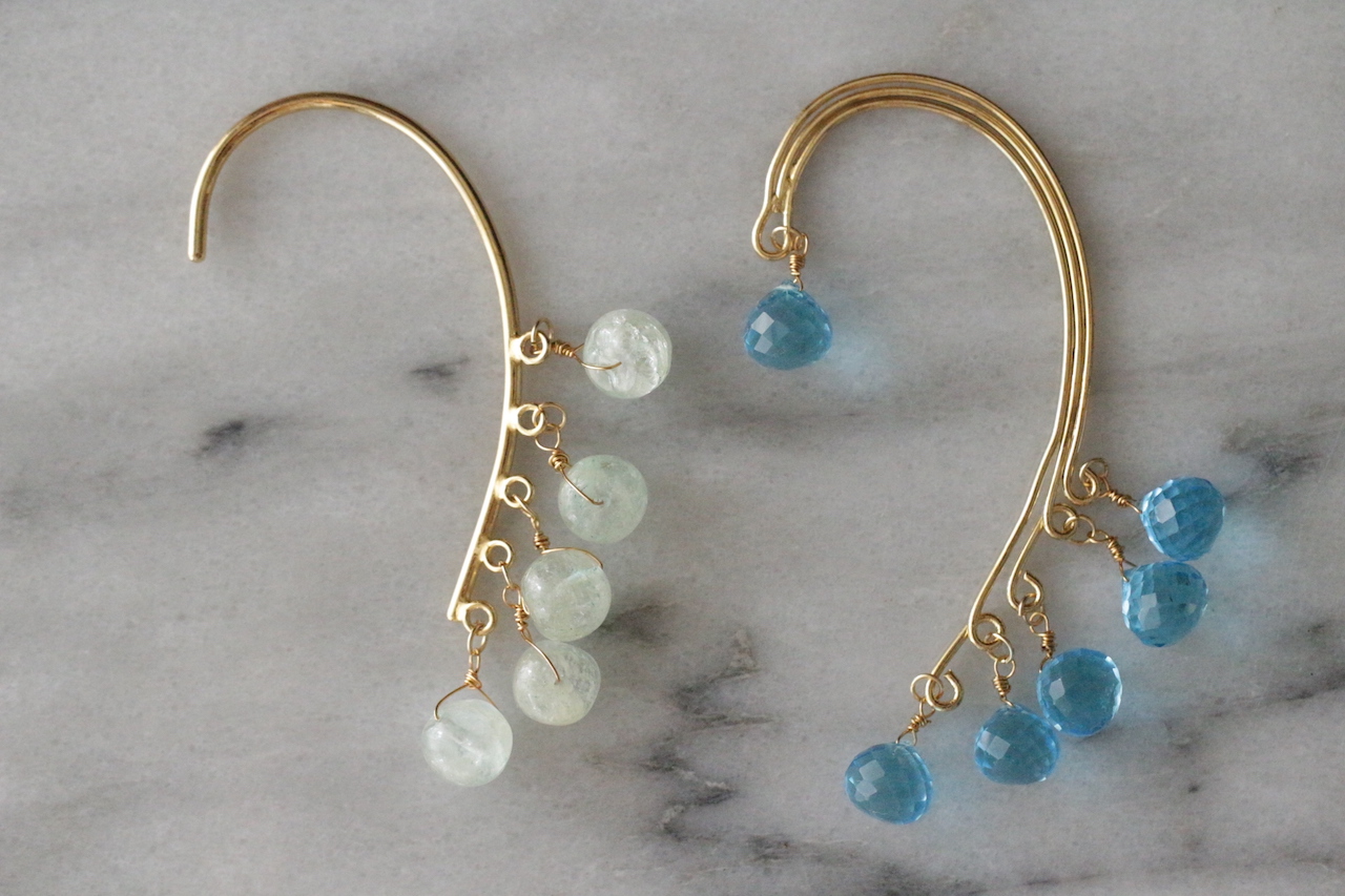 New Handmade Ear Hookナチュラル・スイス・ブルー・クォーツ・イヤーフックhttp