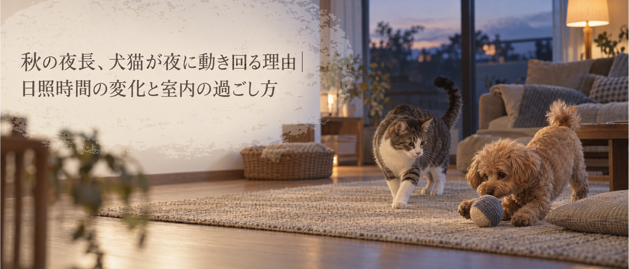 秋の夜長、犬猫が夜に動き回る理由｜日照時間の変化と室内の過ごし方