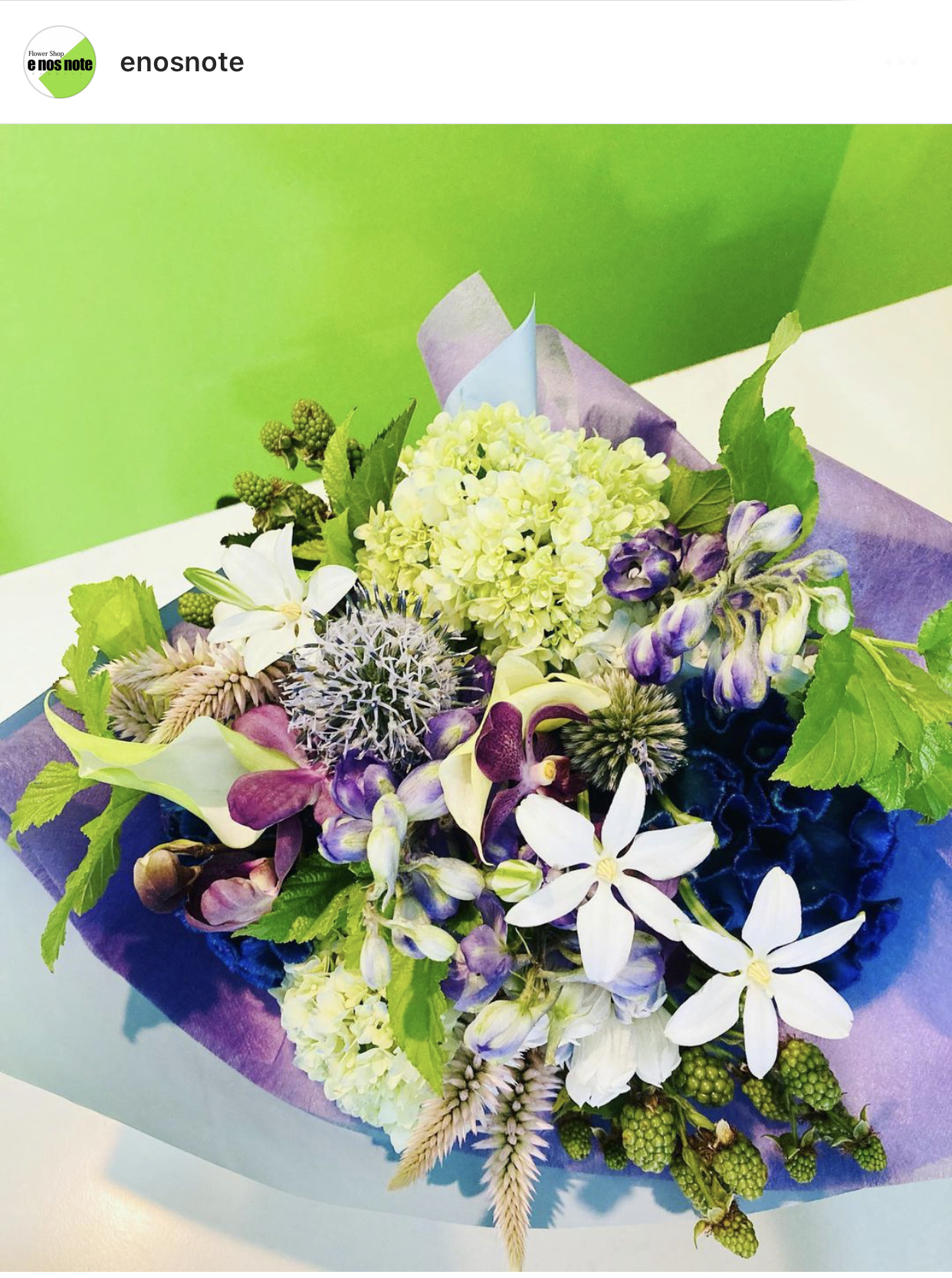 本日のブーケ　寒色系でクールに💐