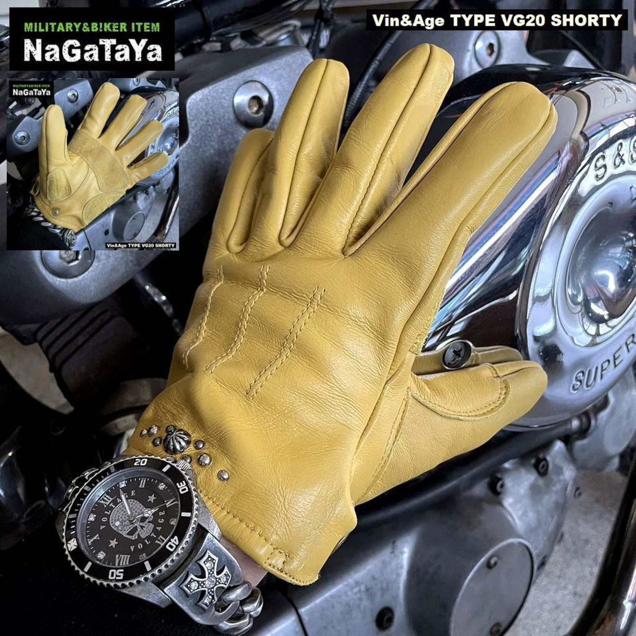 ショート丈に裾ゴムシャーリングを採用した、オールドスクールな牛革グローブ