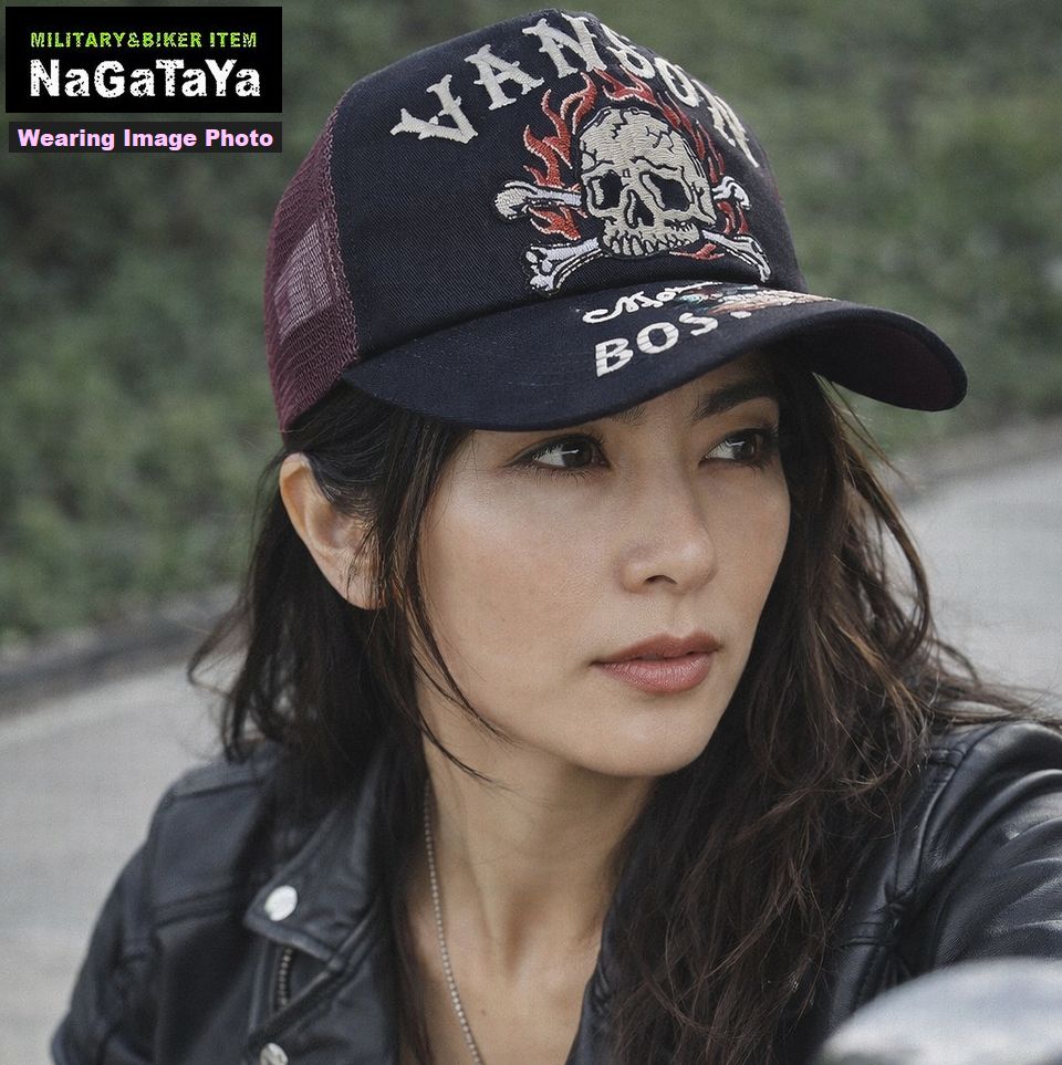 クロスボーンスカルとファイヤーがバイカーの臭いプンプンするキャップ