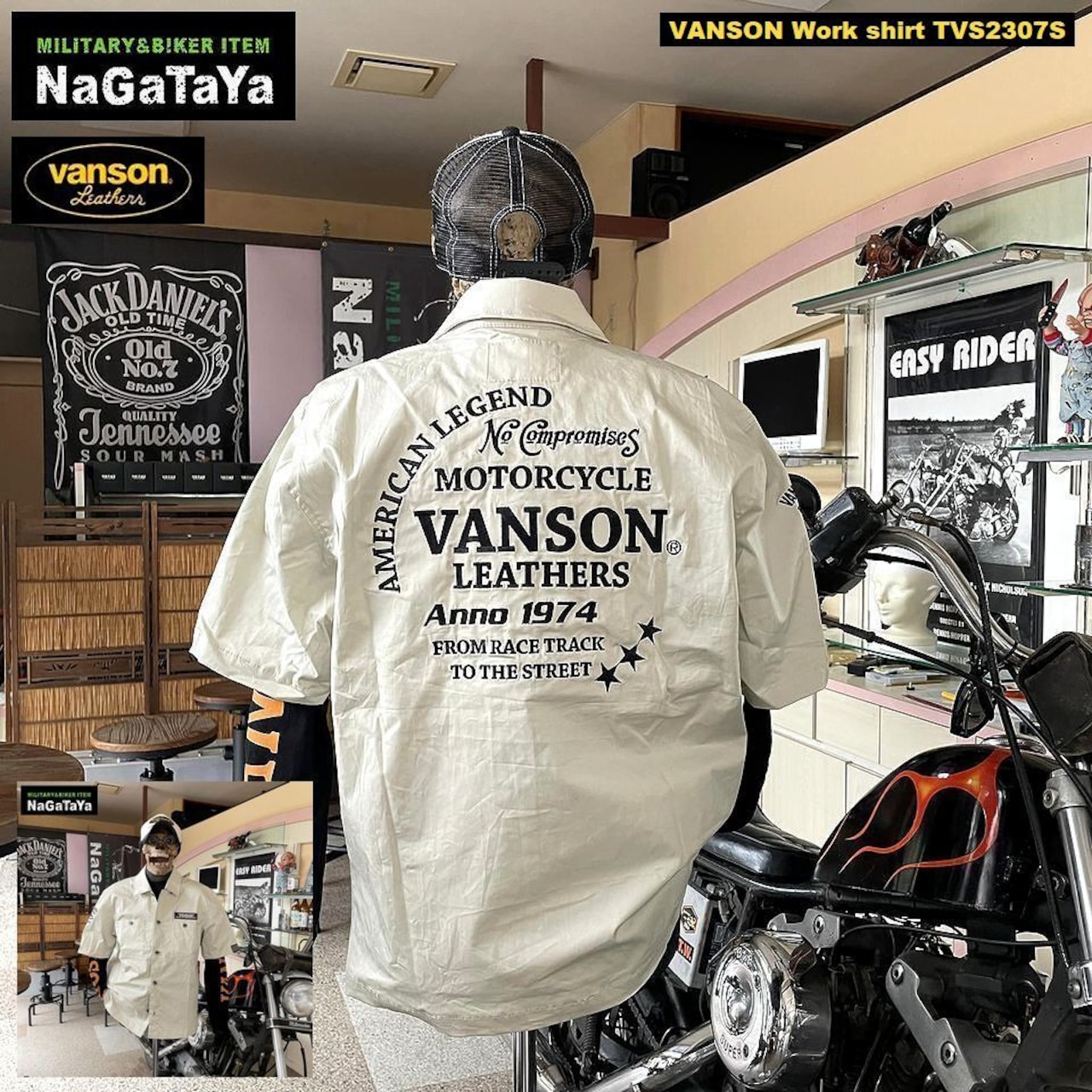 VANSONのシンプルながら、しっかりとした生地の半袖ワークシャツ
