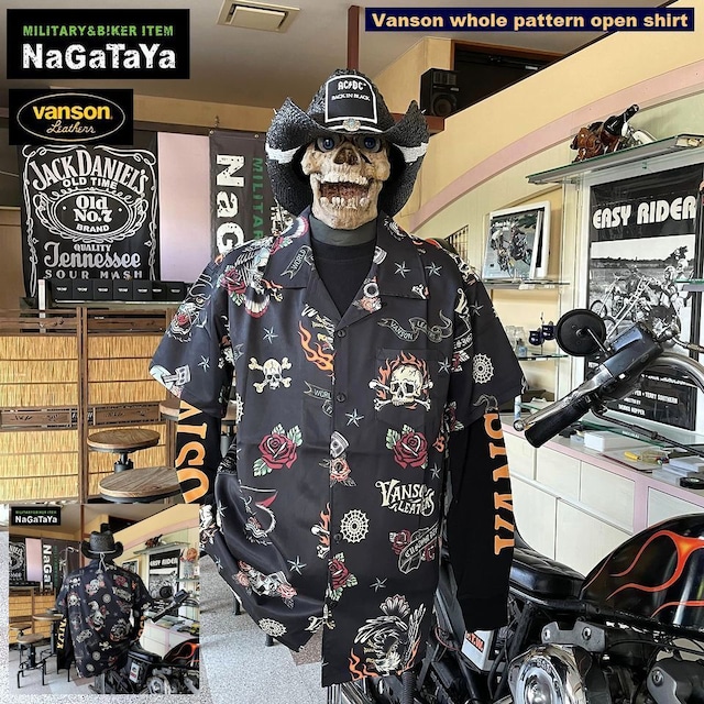 バンソン タトゥープリント＆ロゴ総柄 半袖開襟シャツ入荷だぞ！！
