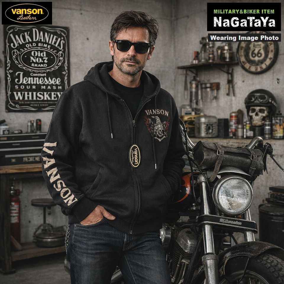 前後のイーグル&スカル、VANSONロゴが刺繍でインパクト大‼