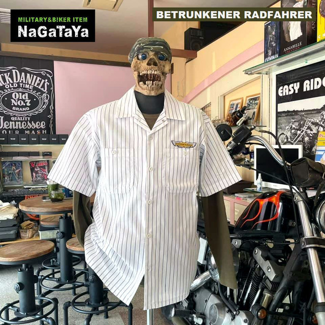BETRUNKENER RADFAHRER ワッペン付 T/C ストライプ シャツ、入荷です！！