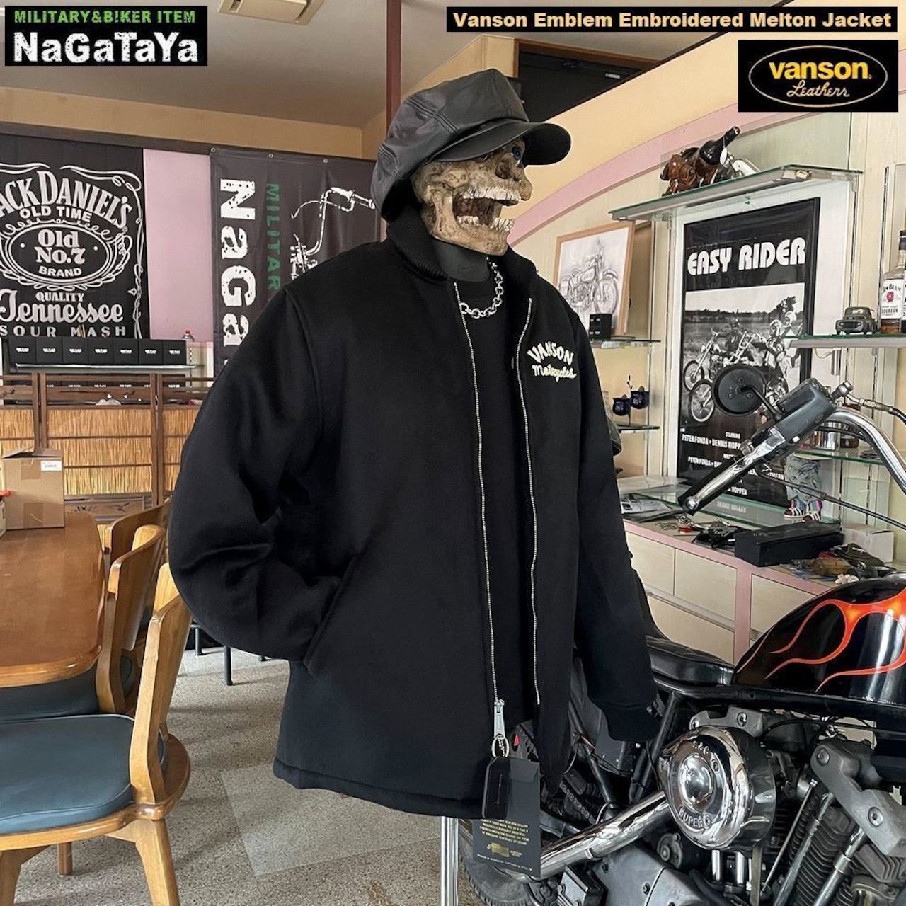 ロックンロールスタイルの定番の中綿入りのメルトン ファラオジャケット