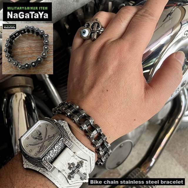BIKER チェーン ブレスレット ガンメタリック ステンレス製 22センチだ！！