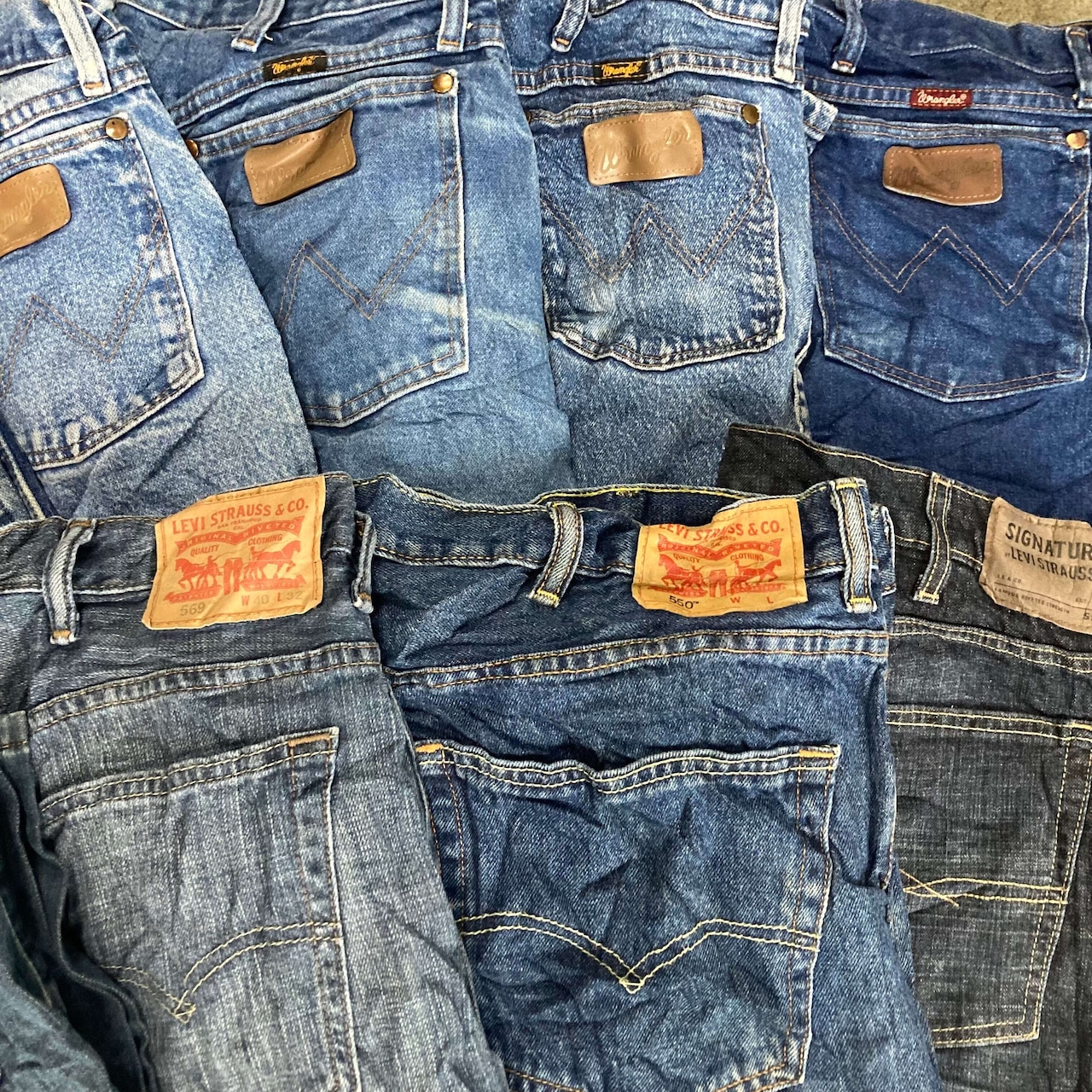 【おすすめ】Levi's & Wrangler リメイク向けデニムパンツ（ジャンク）【22.5kg】