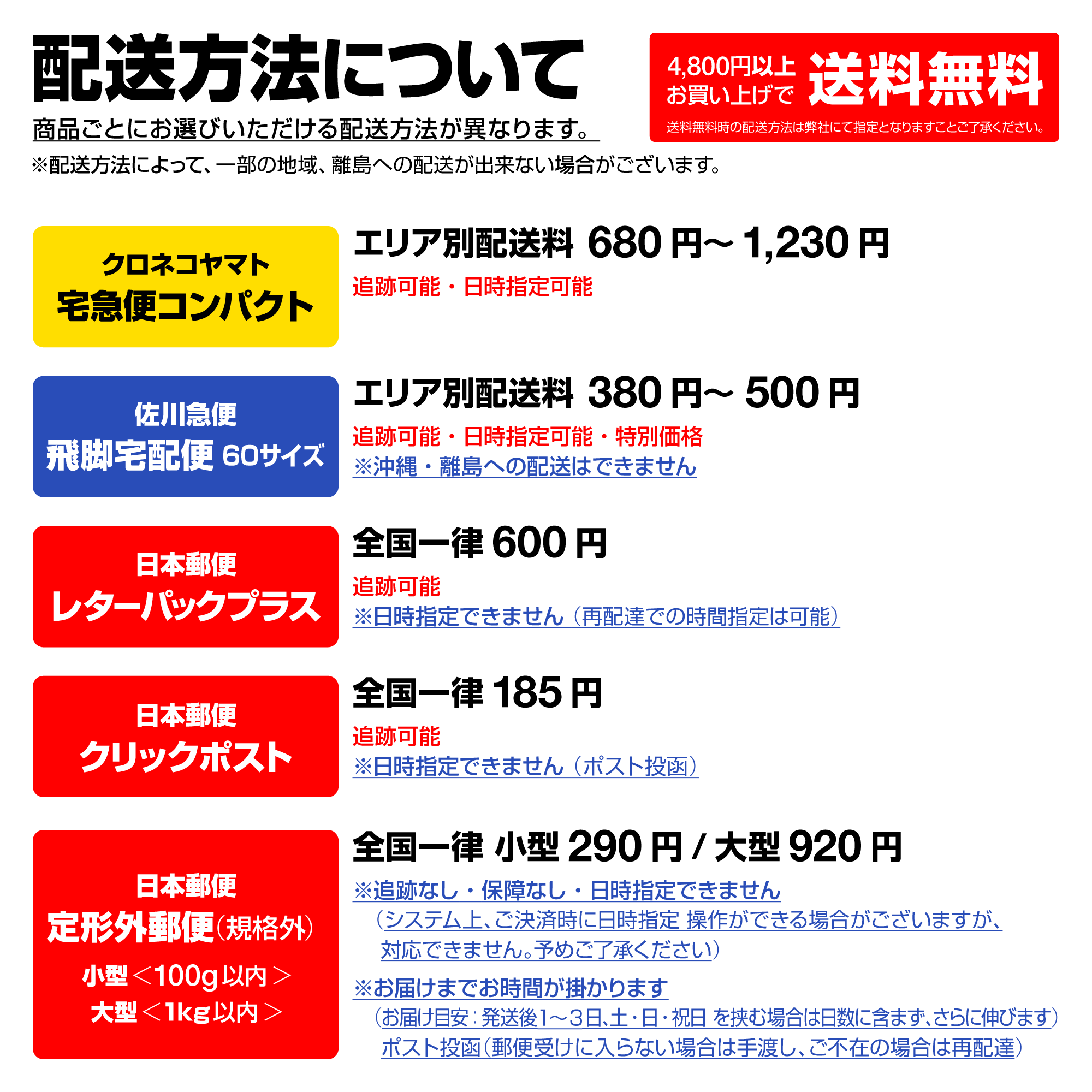 送料改訂のお知らせ