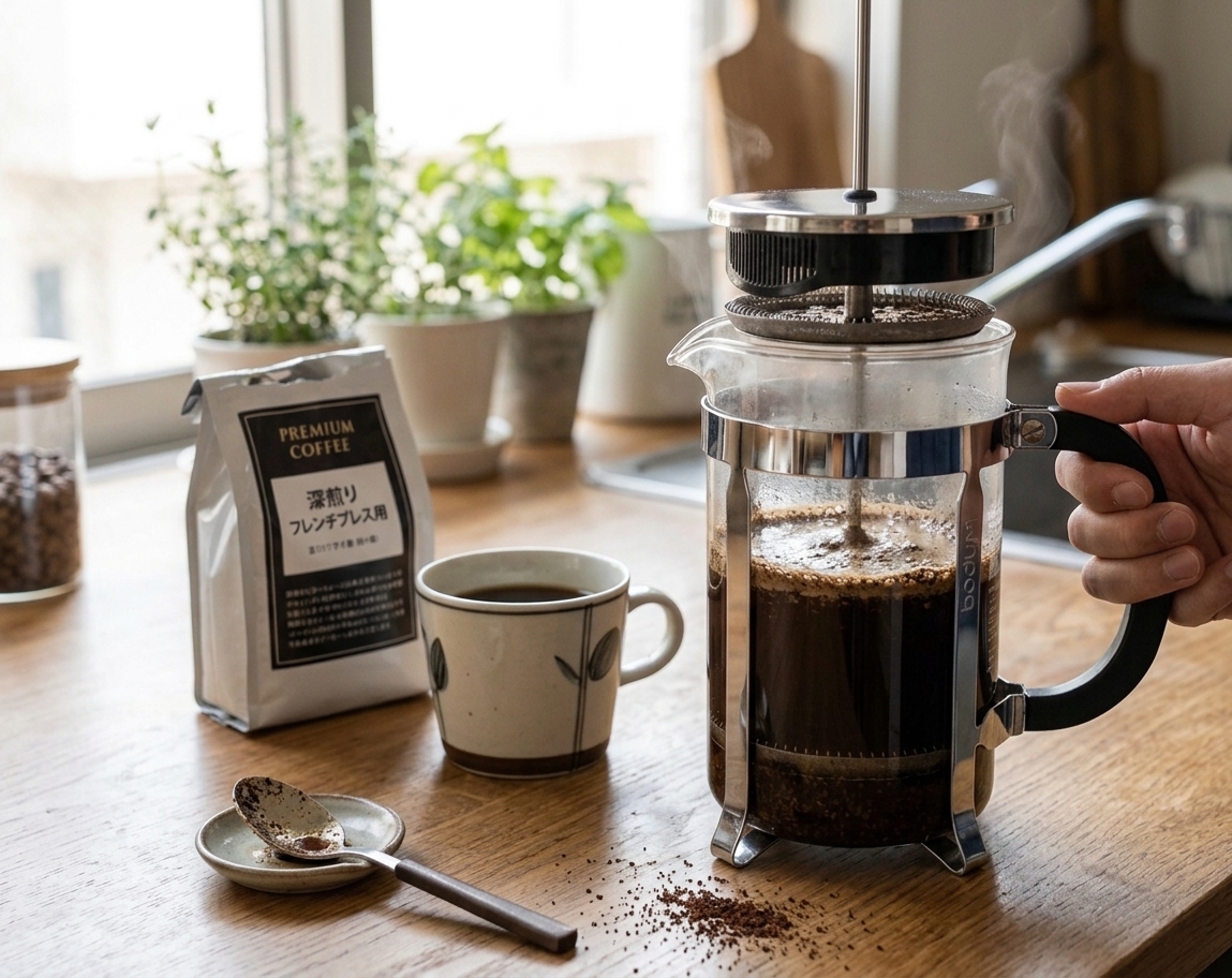 コーヒーのフレンチプレスとは？淹れ方・味の特徴・豆の選び方を解説