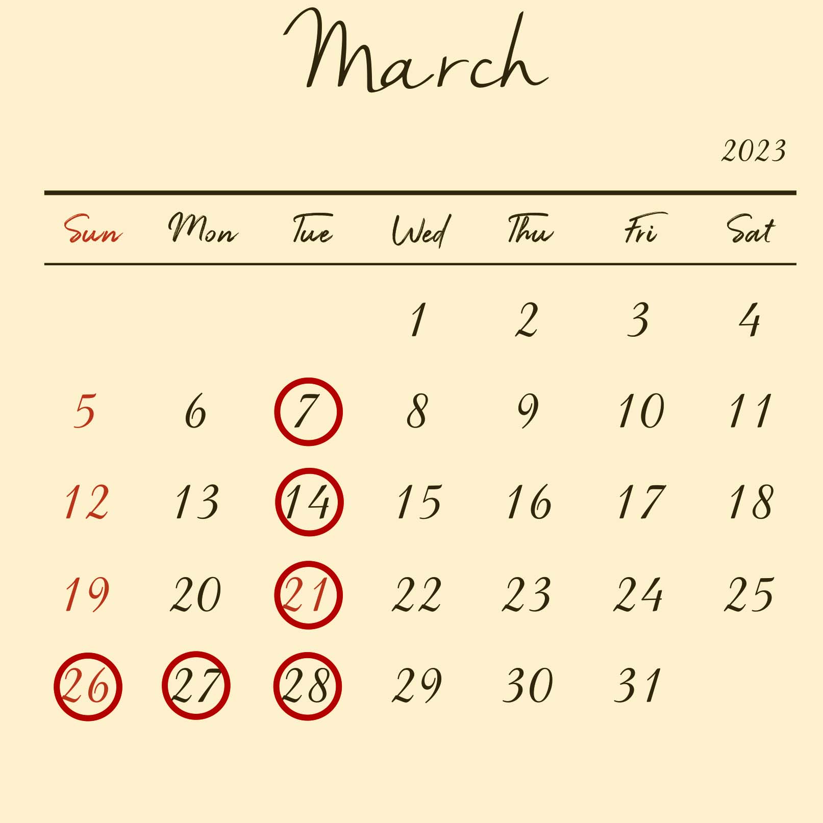 3月の営業スケジュール
