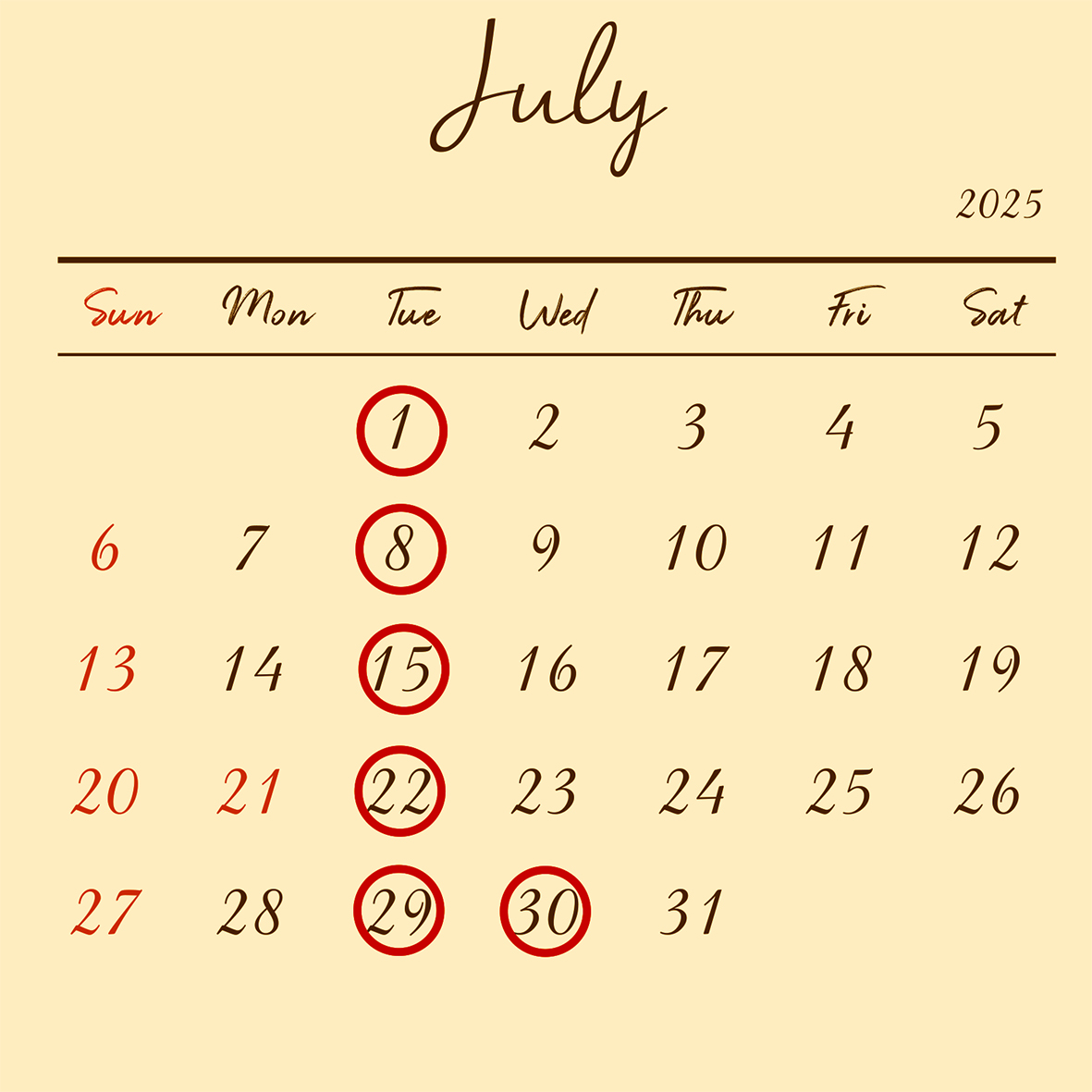 ７月の営業スケジュール