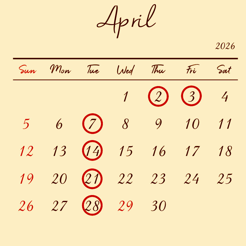 4月の営業スケジュール