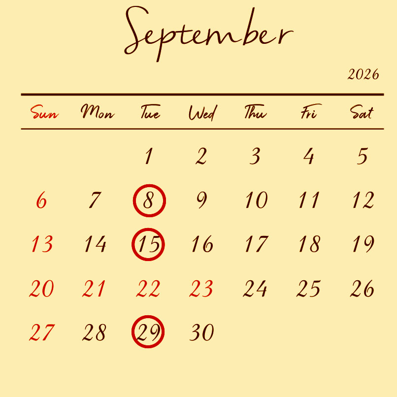 9月の営業スケジュールです