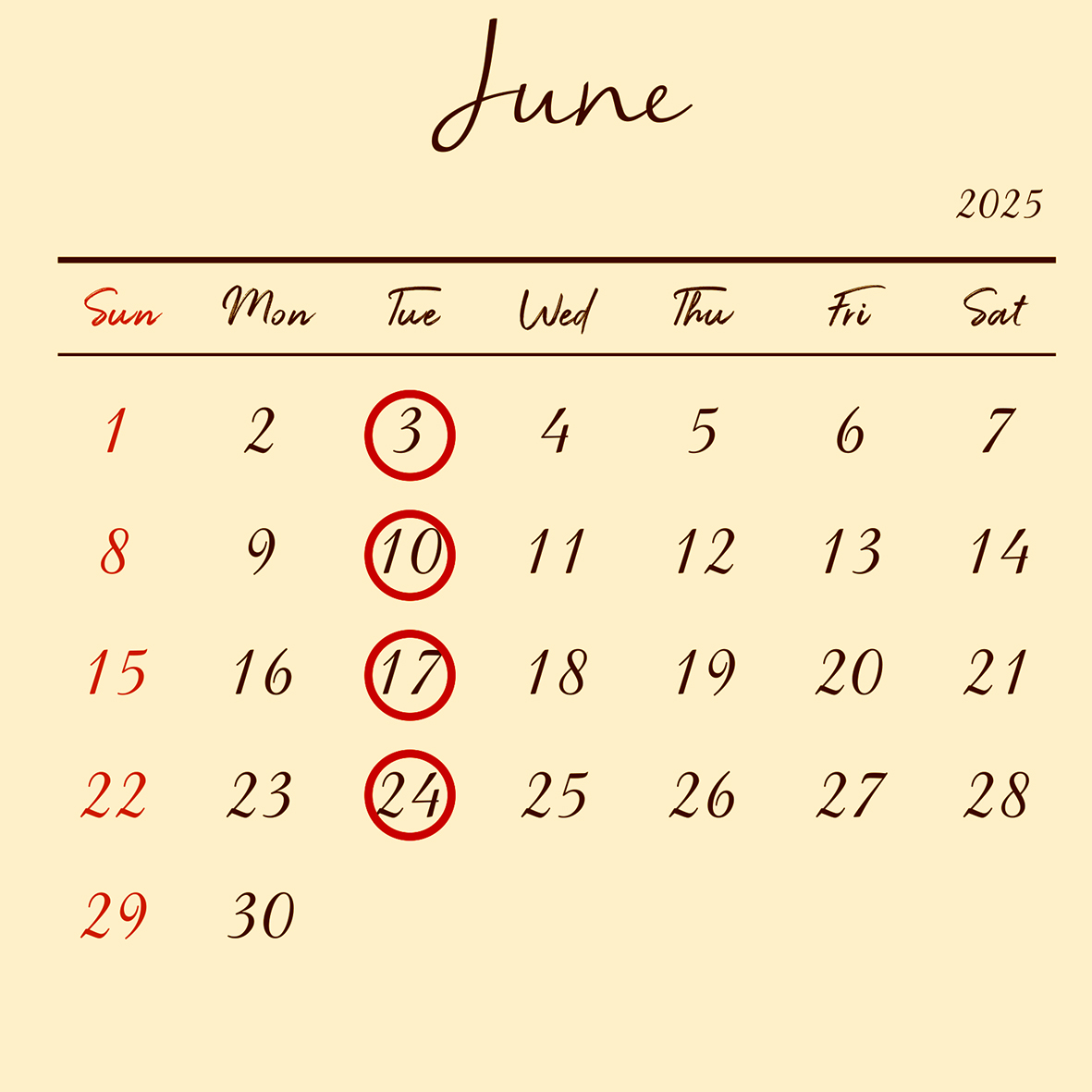 ６月のスケジュール