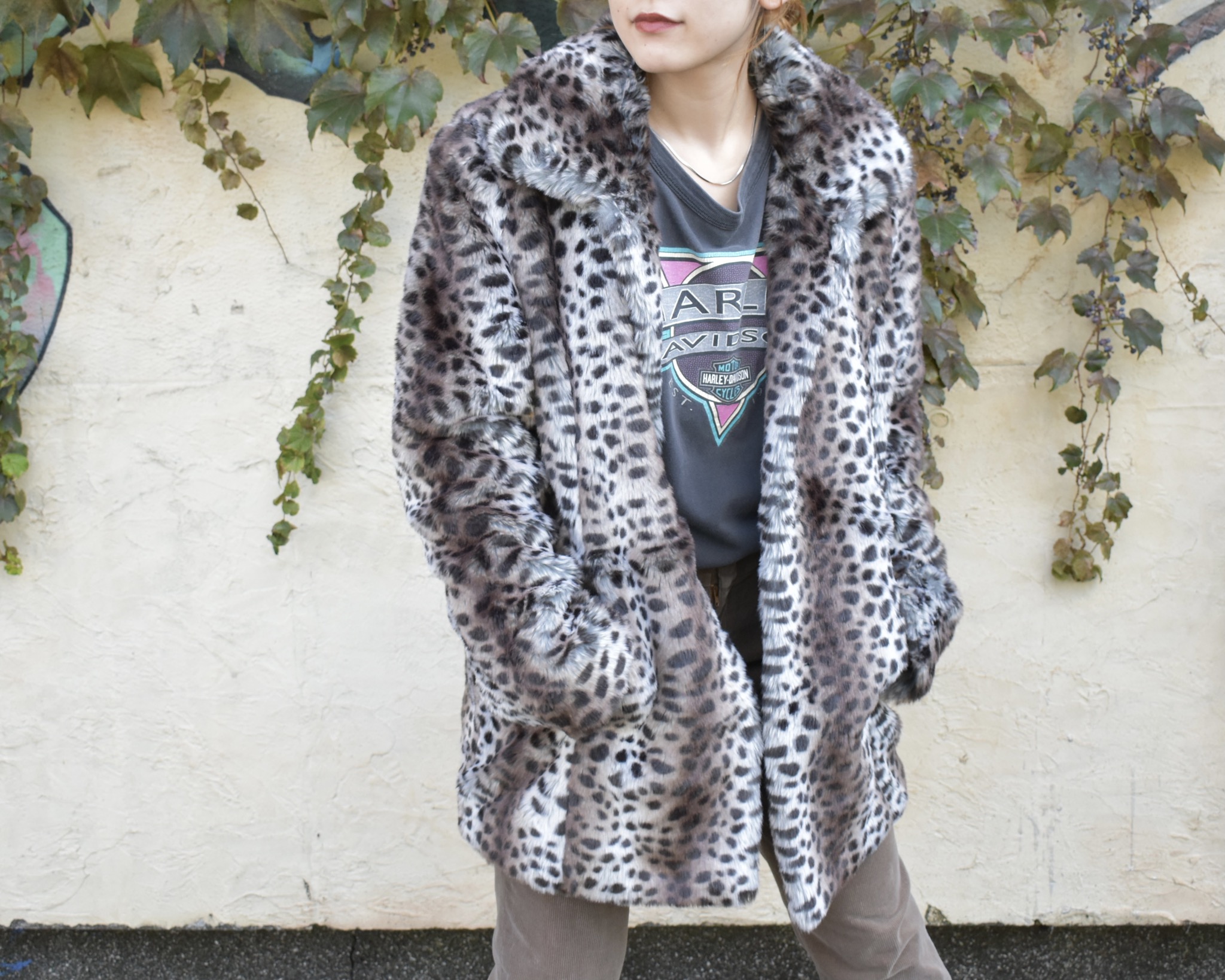 leopard pattern fur coat