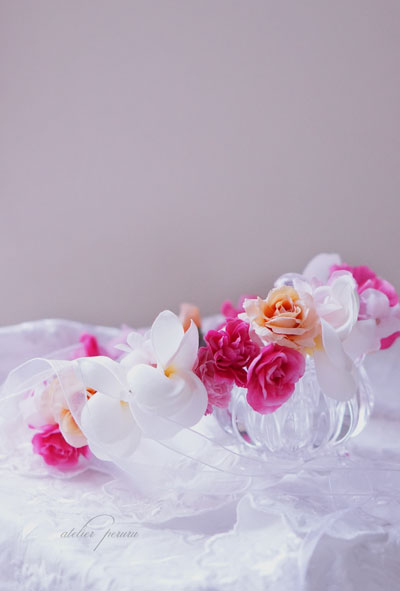 人気のプルメリア！ピンク×ピーチ色の花冠をご紹介します。