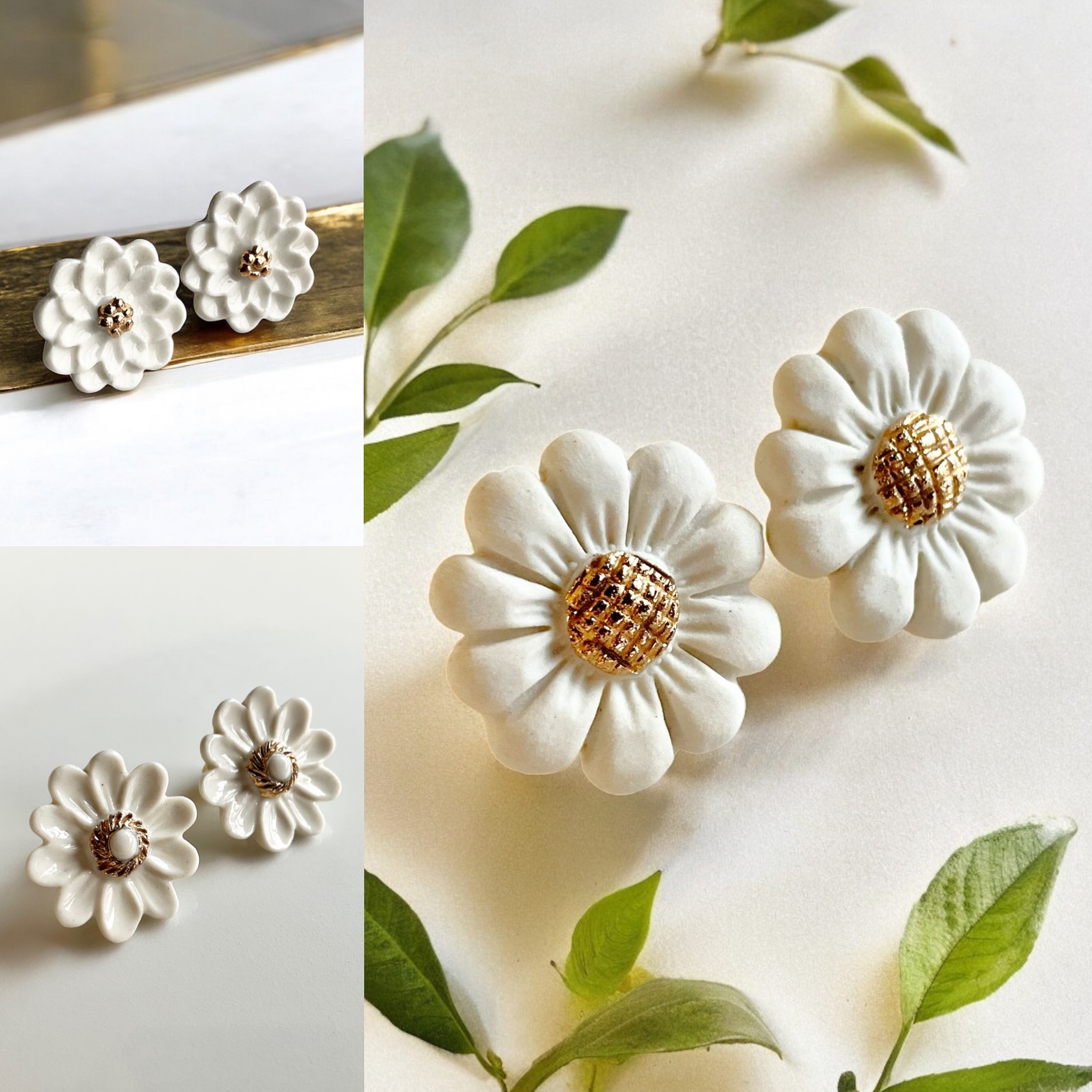 春の白い花ピアス