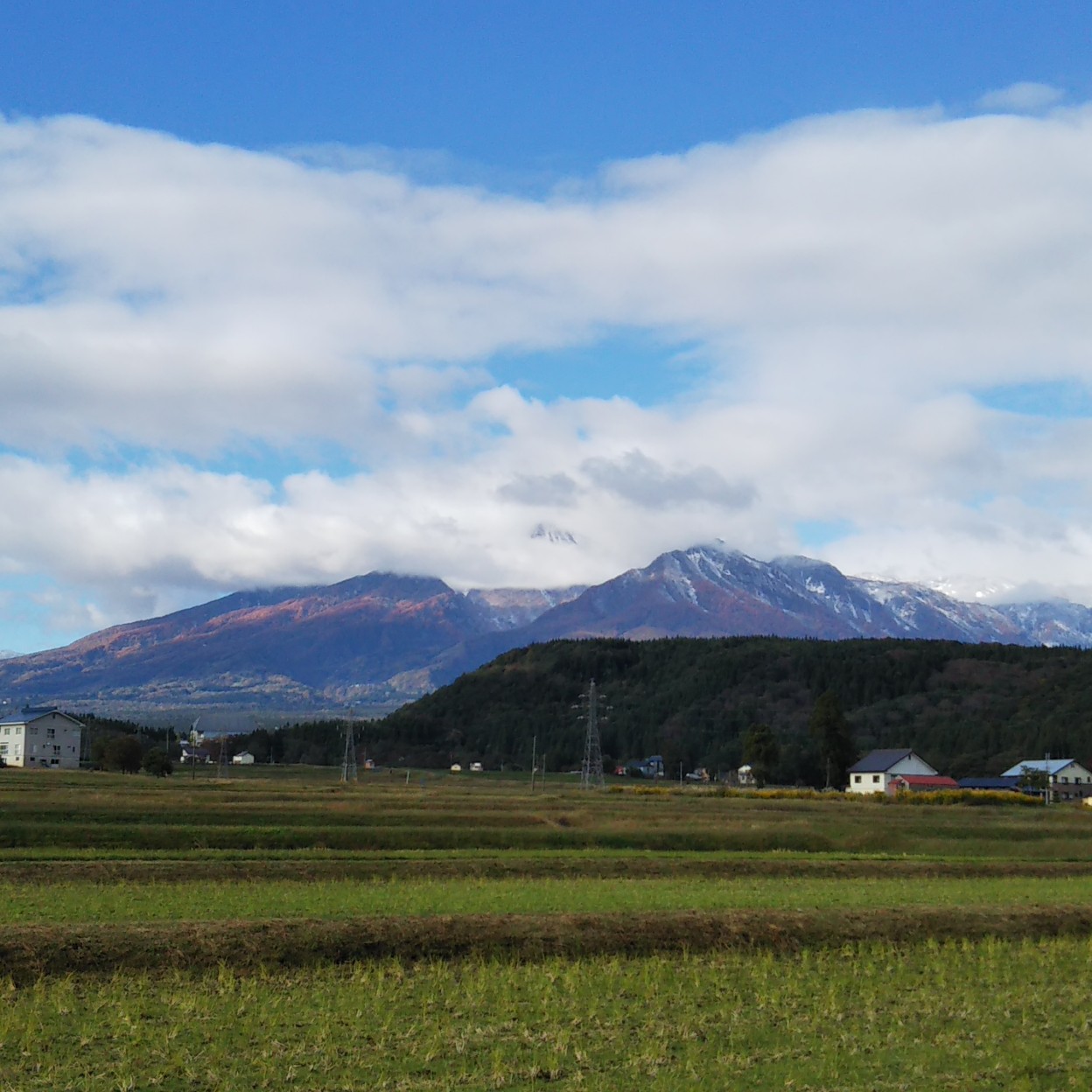紅葉と冠雪