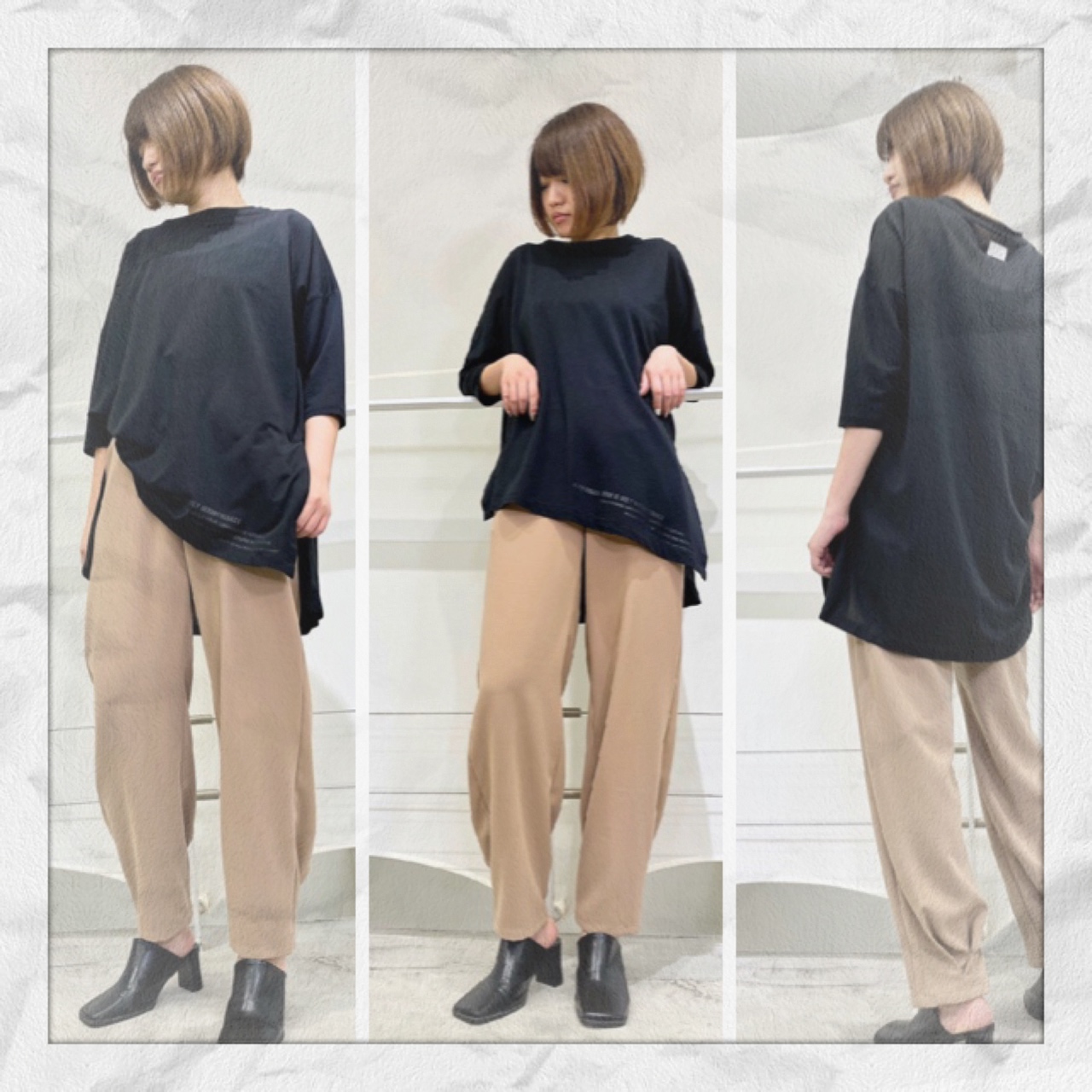 秋もいけるアシンメトリーTシャツとペグトップパンツ♪