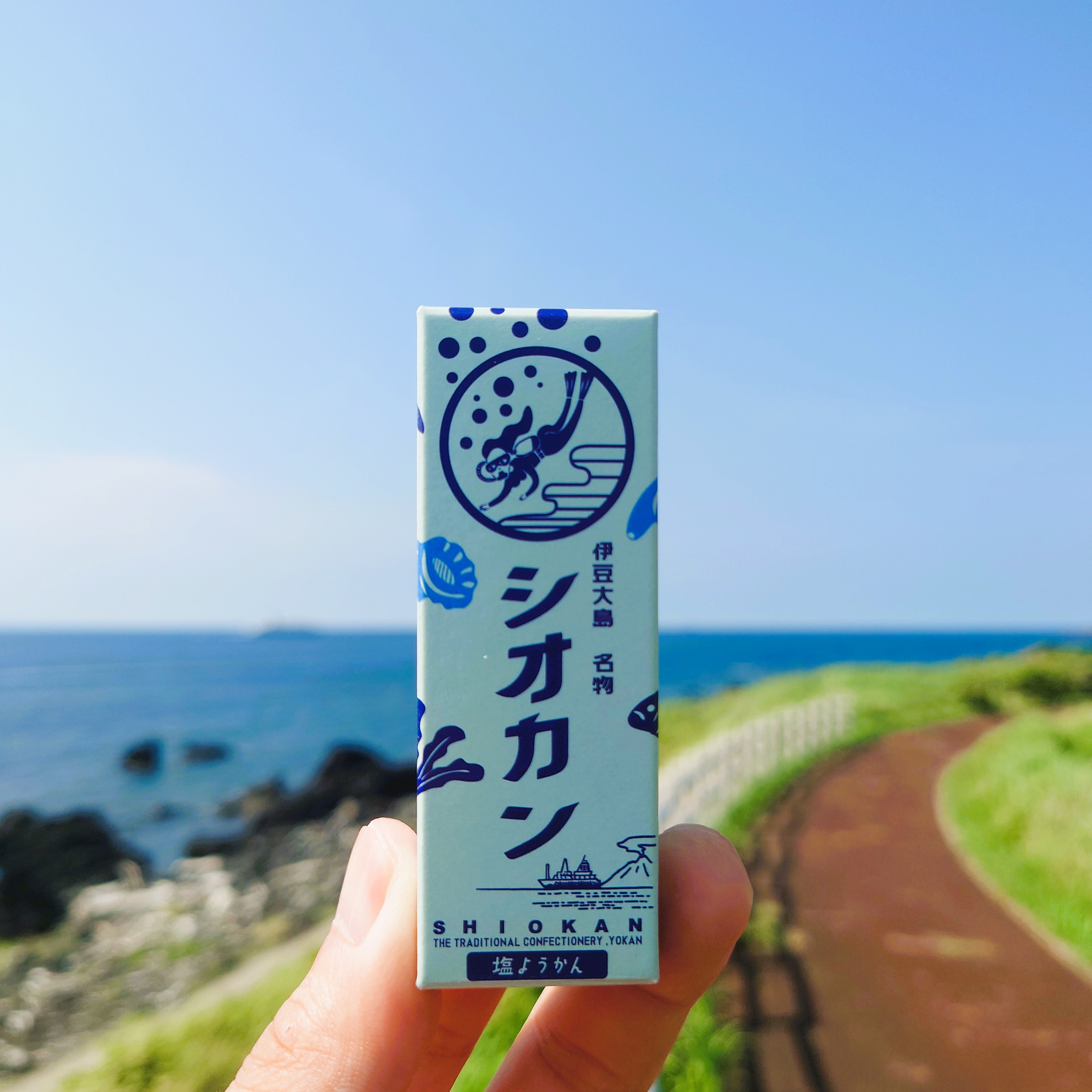 【新商品】伊豆大島の塩を使った羊羹、名付けて「シオカン」！ ダイビングのパッケージが目印です！