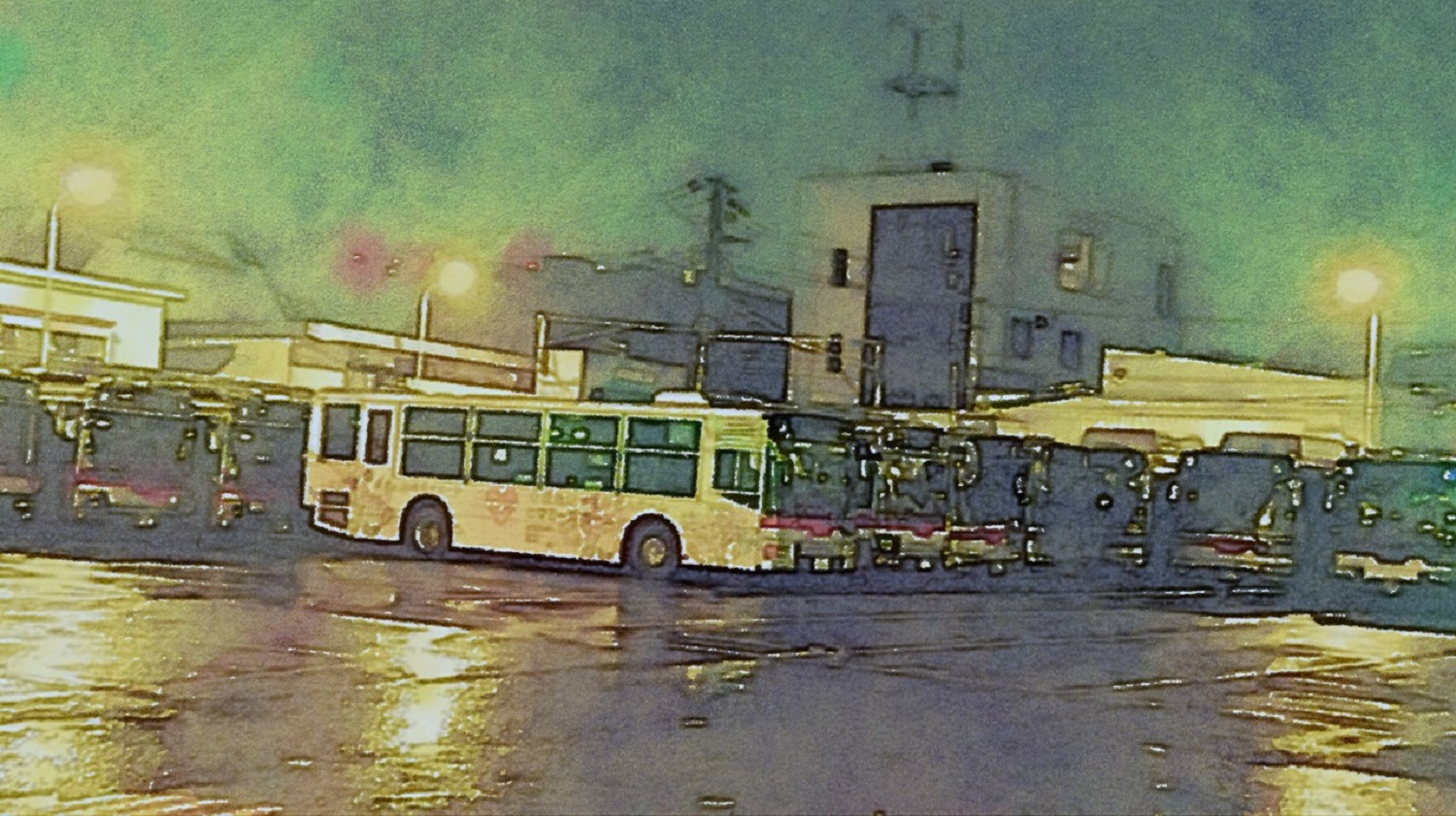 作品例　🚌眠りにつくバス🚌　街中で撮った何気ない1枚だってアートになります🎵