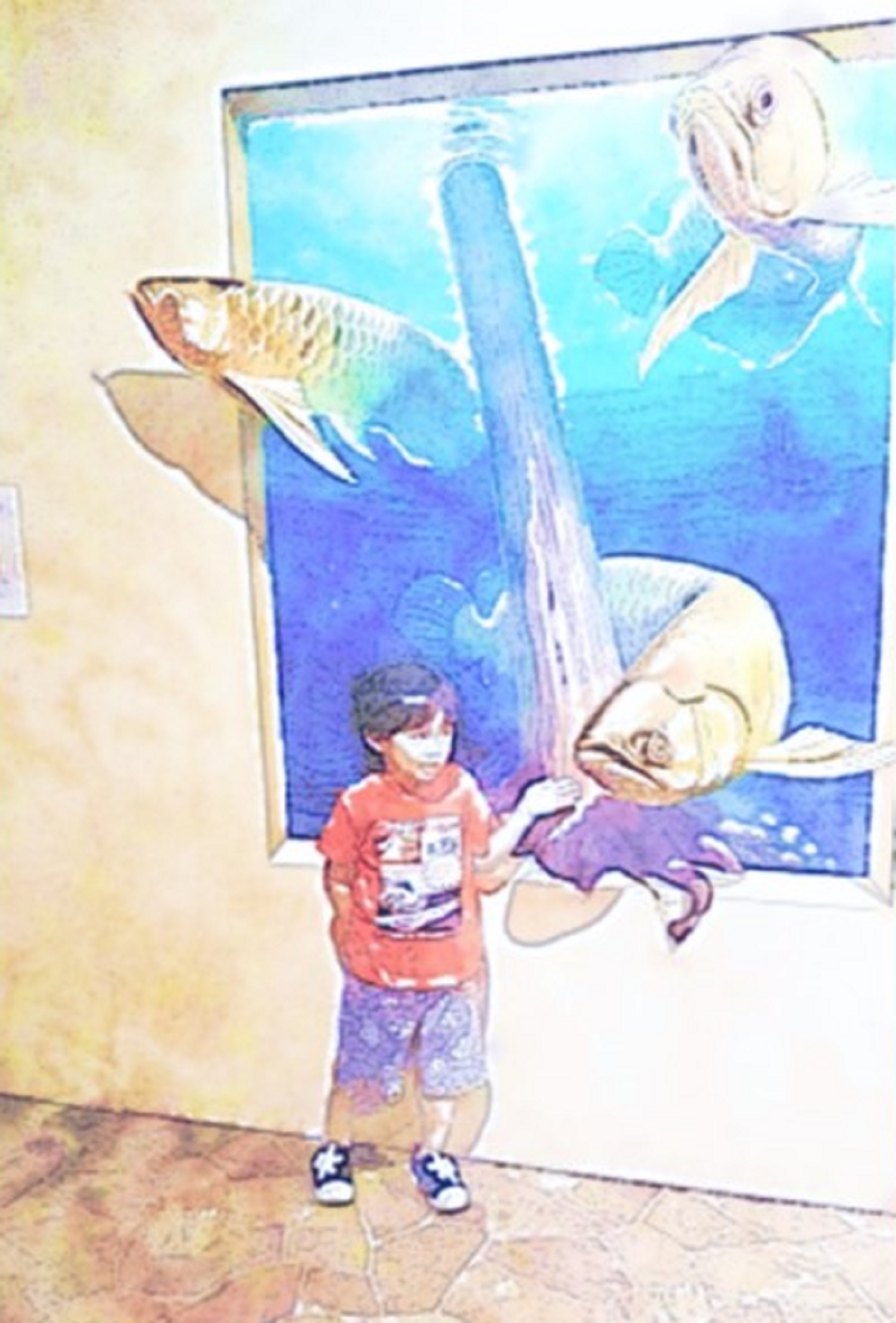 作品例　🐟迷子になったら🐟　　お子様やお孫様との旅行の思い出を水彩画にしませんか？