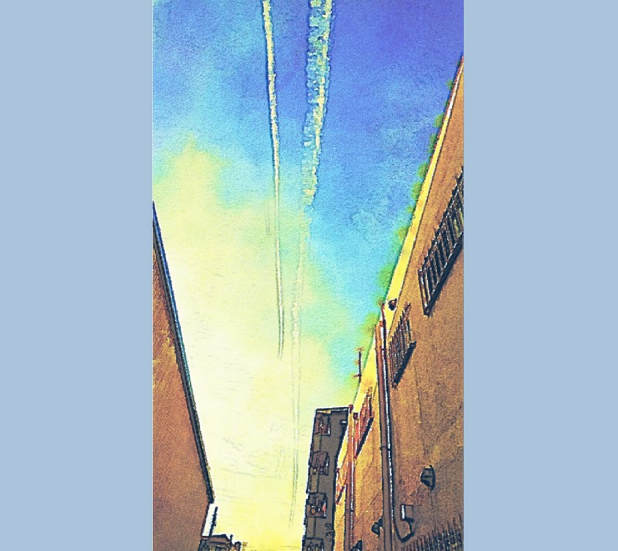 作品例 🛩️兄弟の飛行機雲🛩️ お気に入りの写真を水彩アートにしてみませんか?