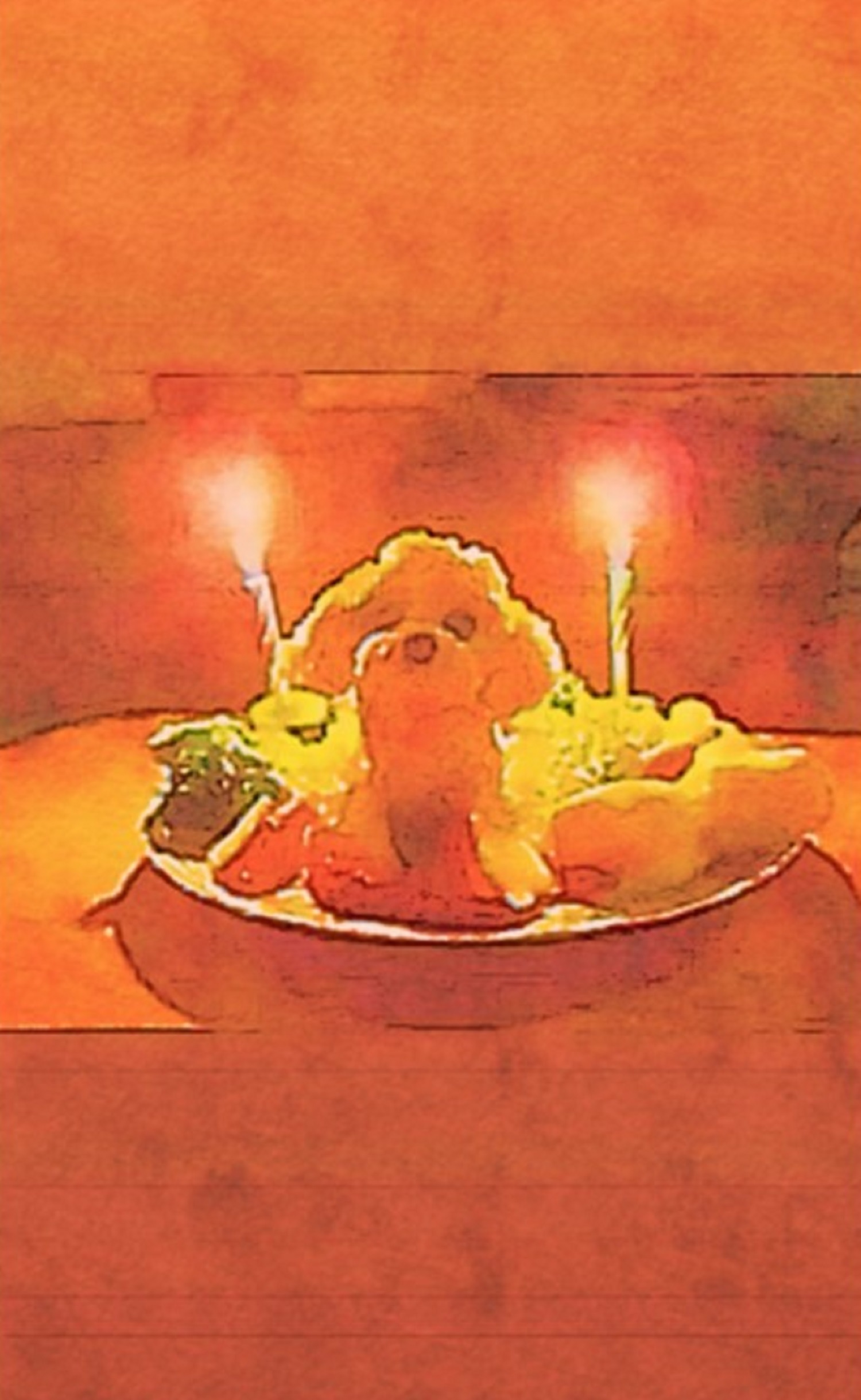 作品例　🍰ポテトのケーキ🍰　写真が語りかける言葉を拾って水彩画にいたします。