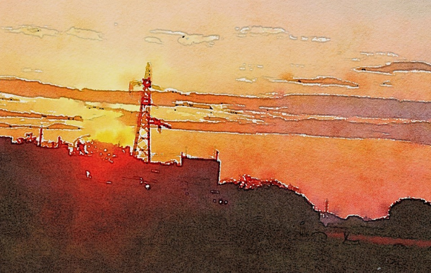 作品例　🌅古い鉄塔と夕日🌅　　あなたのベストショットをアート作品にしませんか？