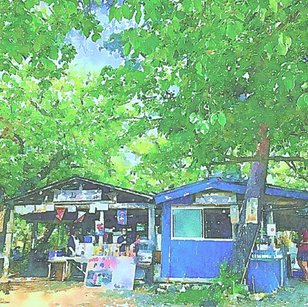 作品例 🍧山頂のかき氷屋さん🍧 夏休みの思い出を水彩画として残しませんか?