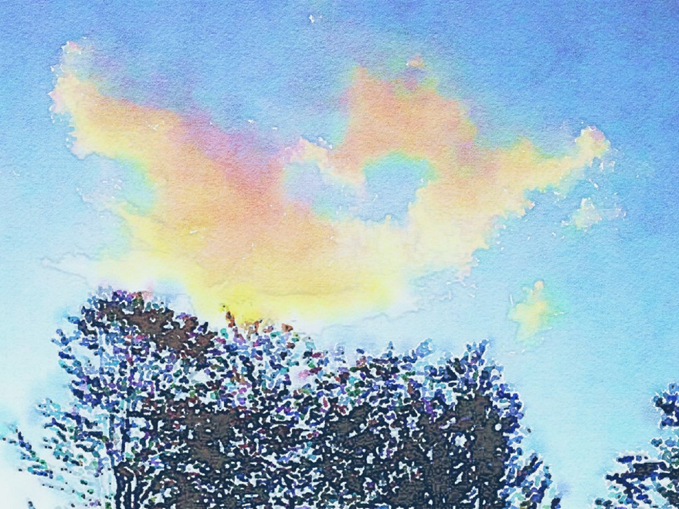 作品例　🌤夕暮れのはぐれ雲🌤　　あなたの大切な写真を水彩画にするお手伝いをいたします。