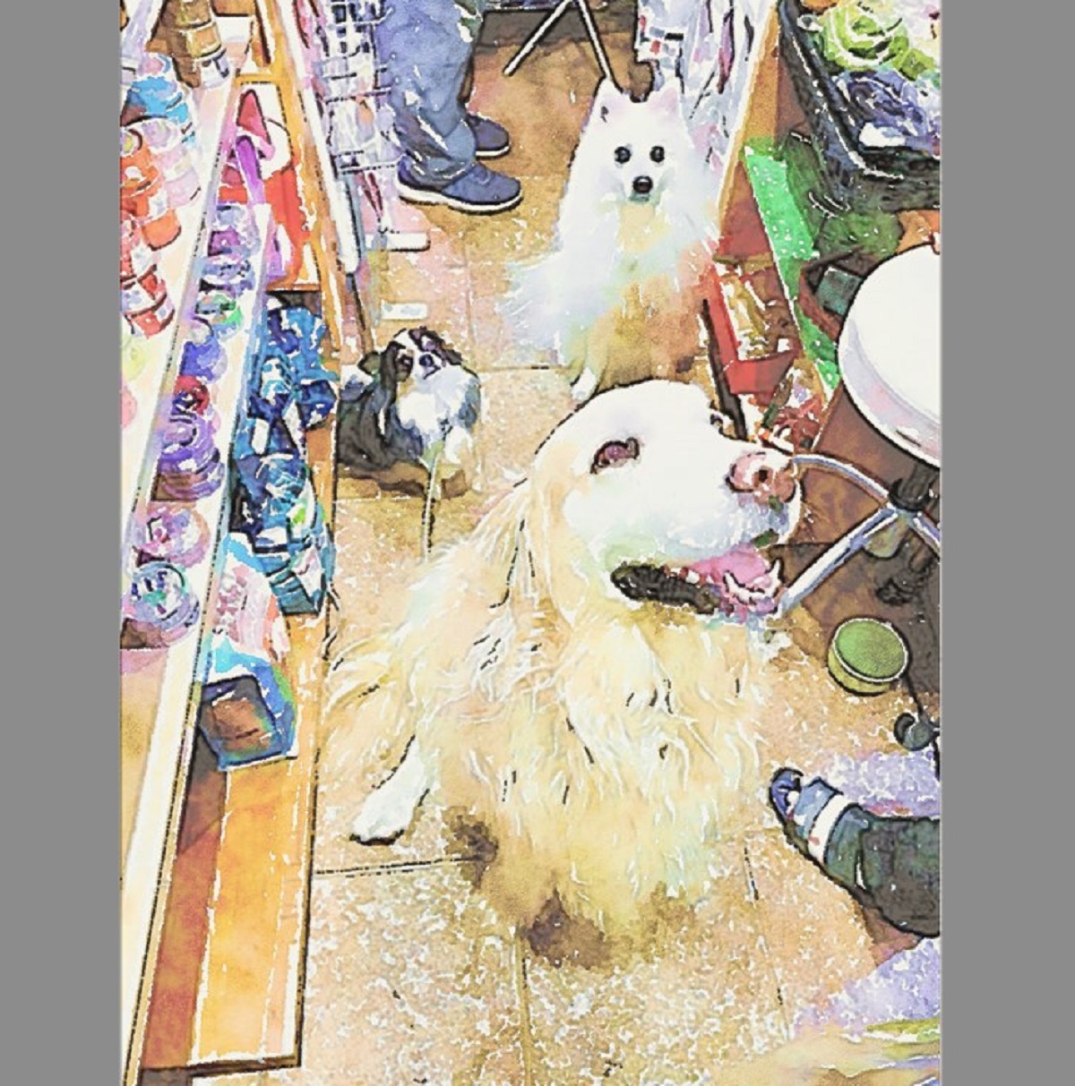 作品例 🐕三匹のワンコ🐕 お友だちのお誕生日に水彩画を贈りませんか?