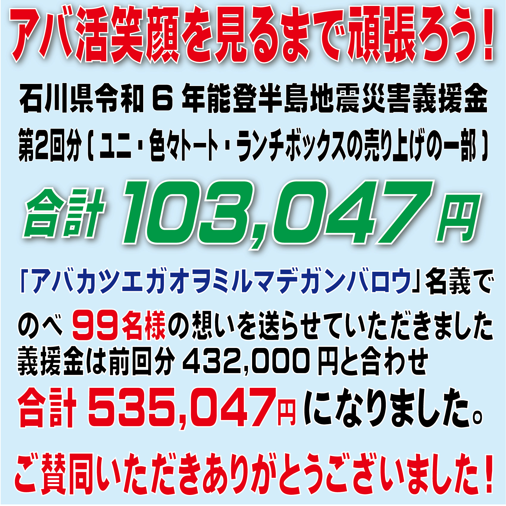 義援金(第２回分)納めさせていただきました