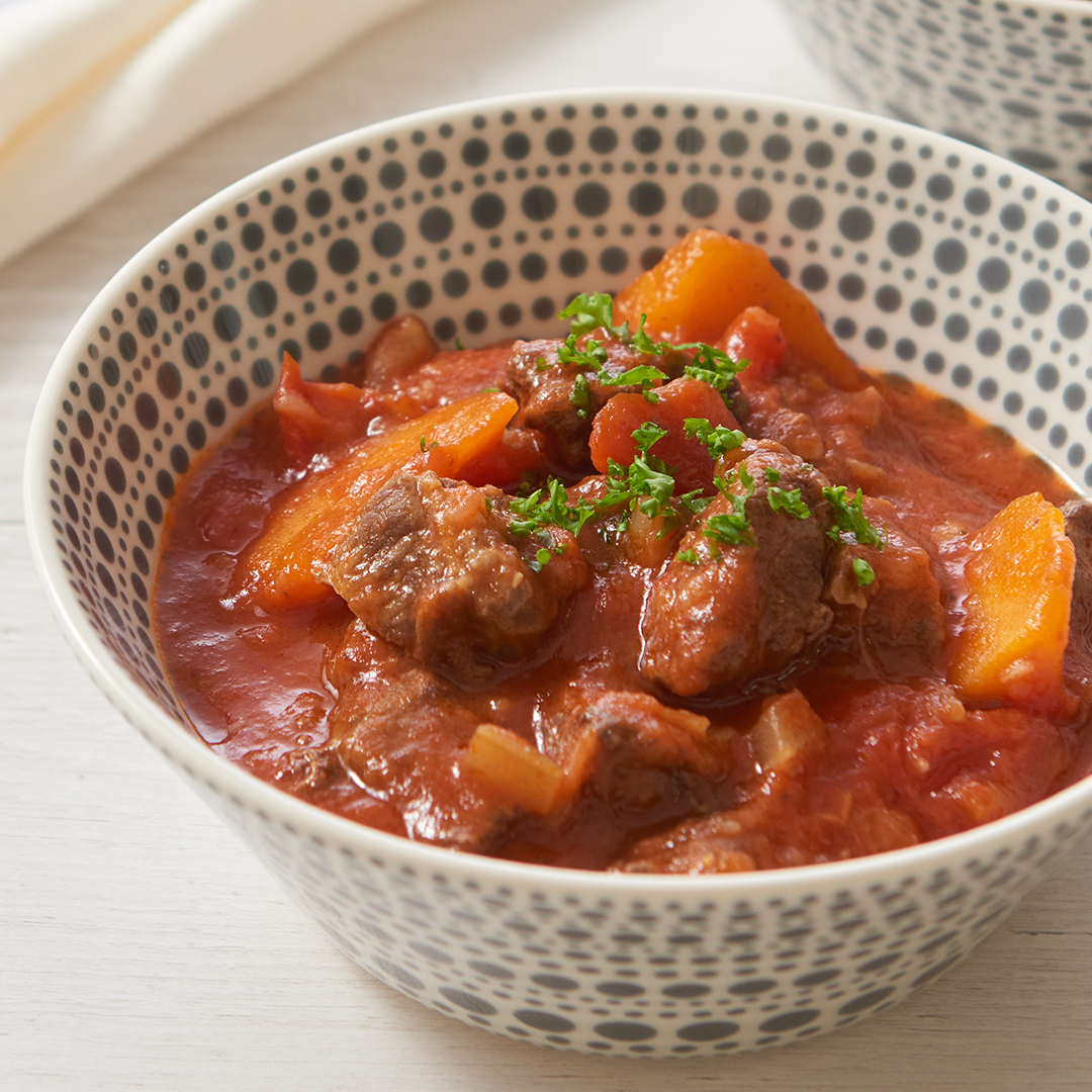 圧力鍋で！牛ほほ肉角切りのトマト煮