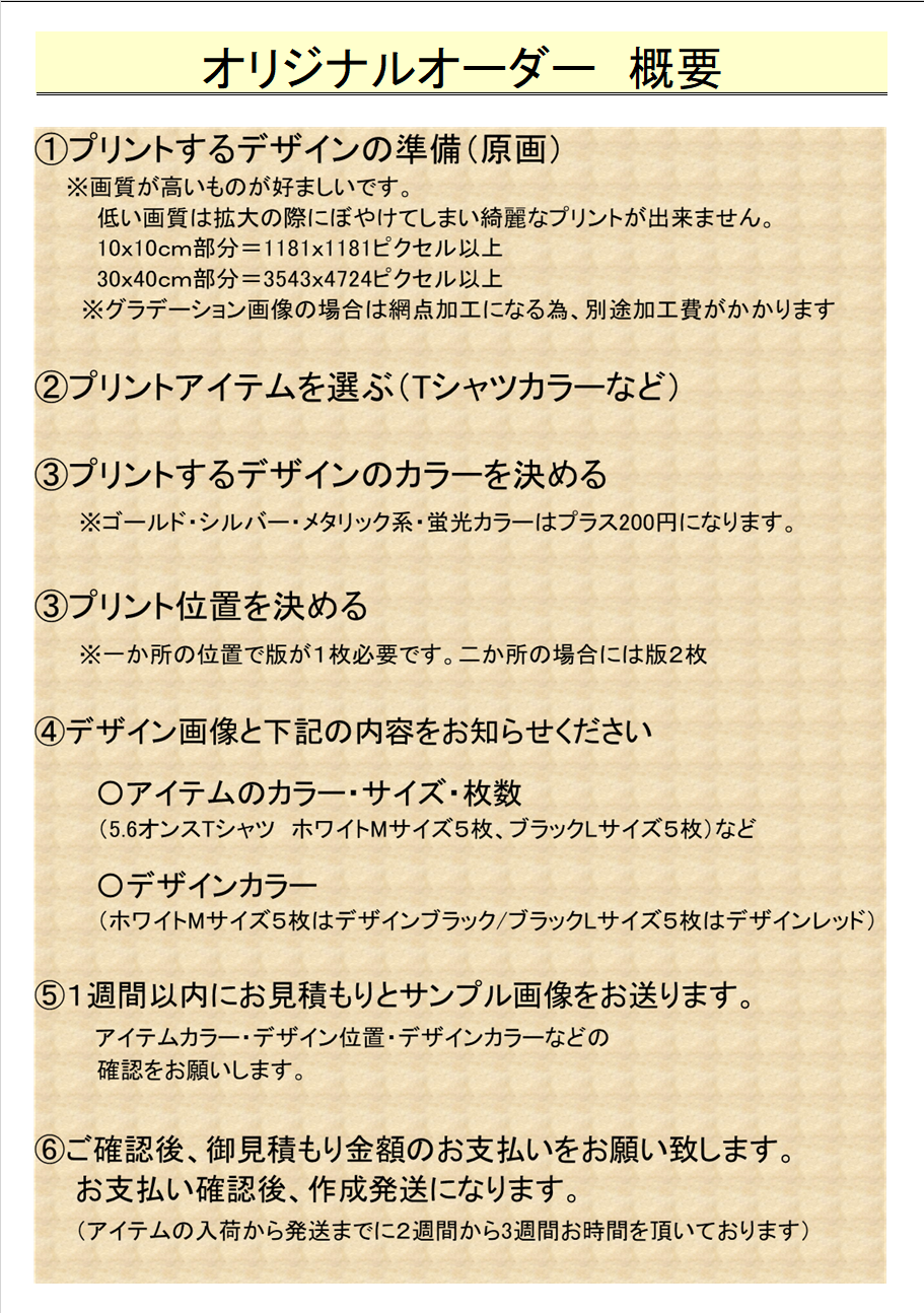 オリジナル　オーダープリント　お見積もり依頼方法