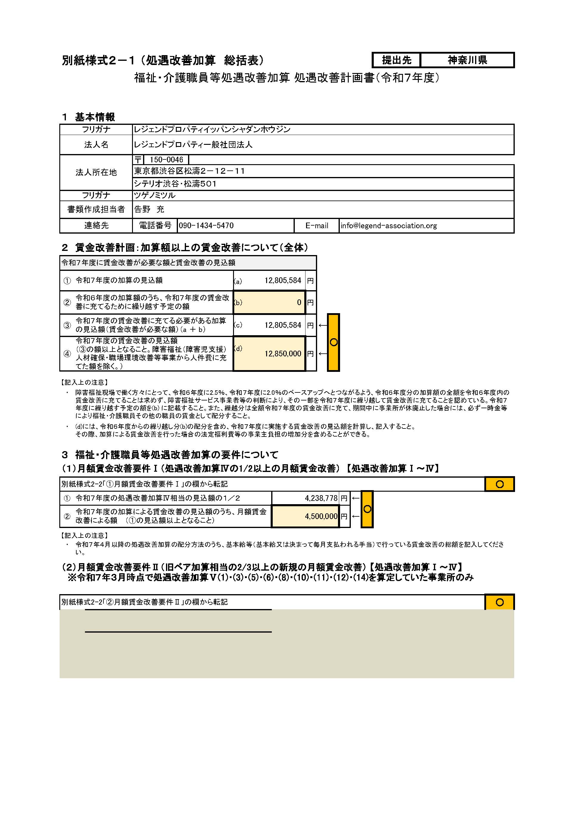 令和７年度　処遇改善計画書４－１
