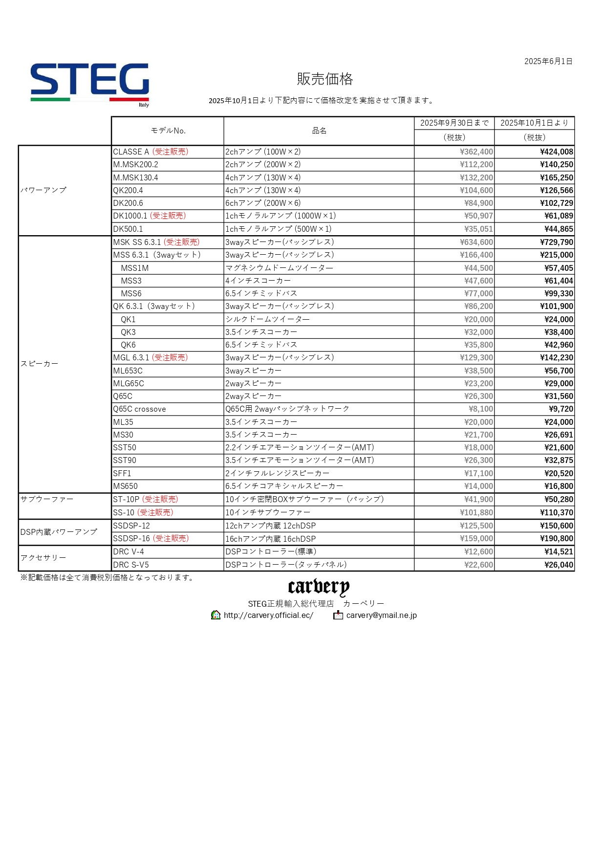 【STEG製品 価格改定のご案内】 2025年10月1日ご注文分より