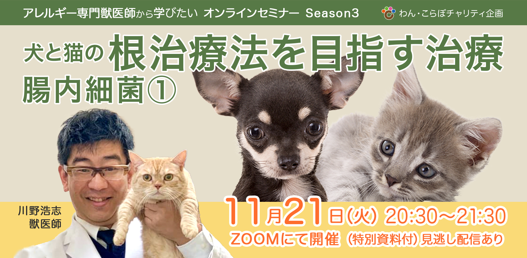 早割17日まで〈セミナー情報〉11月21日　アレルギー専門獣医師から学びたい（腸内細菌１）